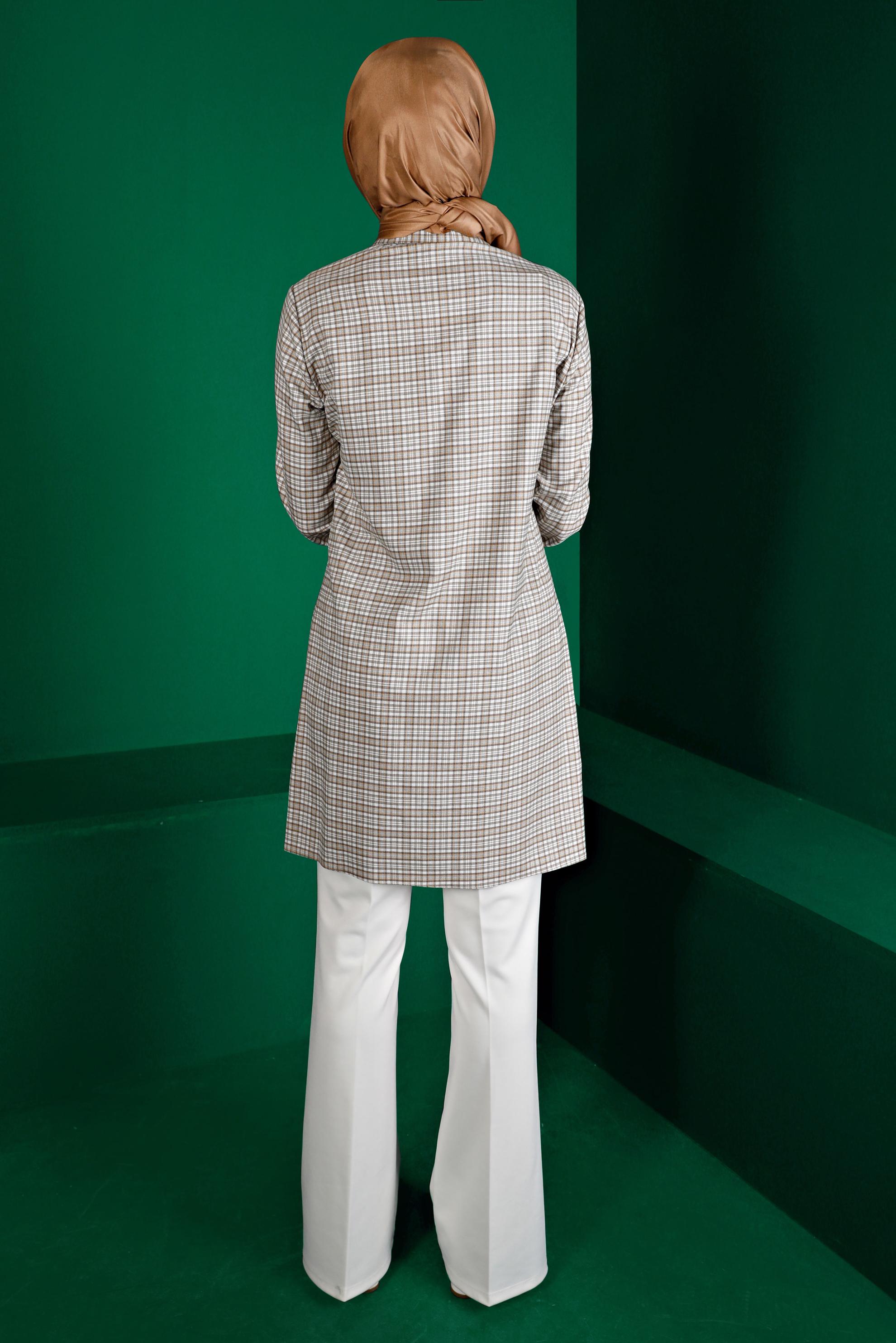 Tesettür giyim SARI EKOSE DÜĞMELİ TUNİK 43395 