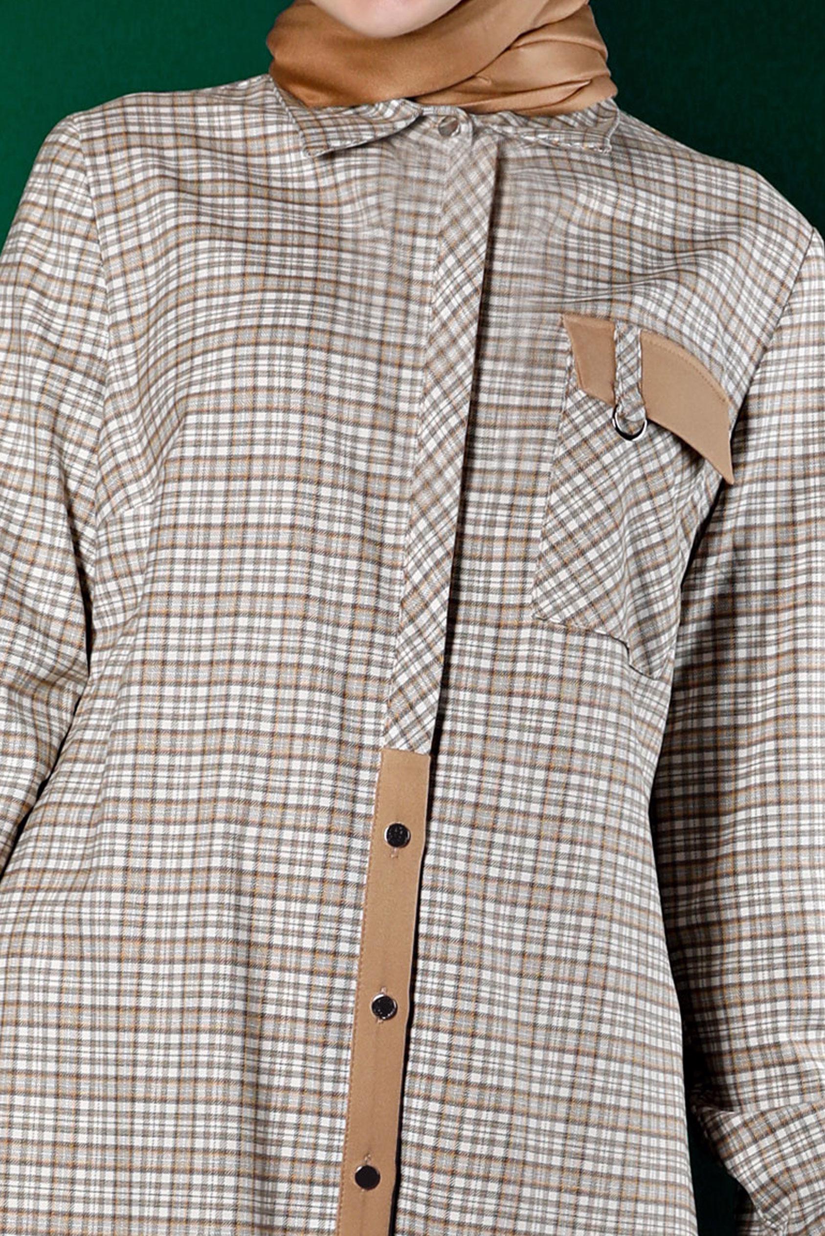 Tesettür giyim SARI EKOSE DÜĞMELİ TUNİK 43395 