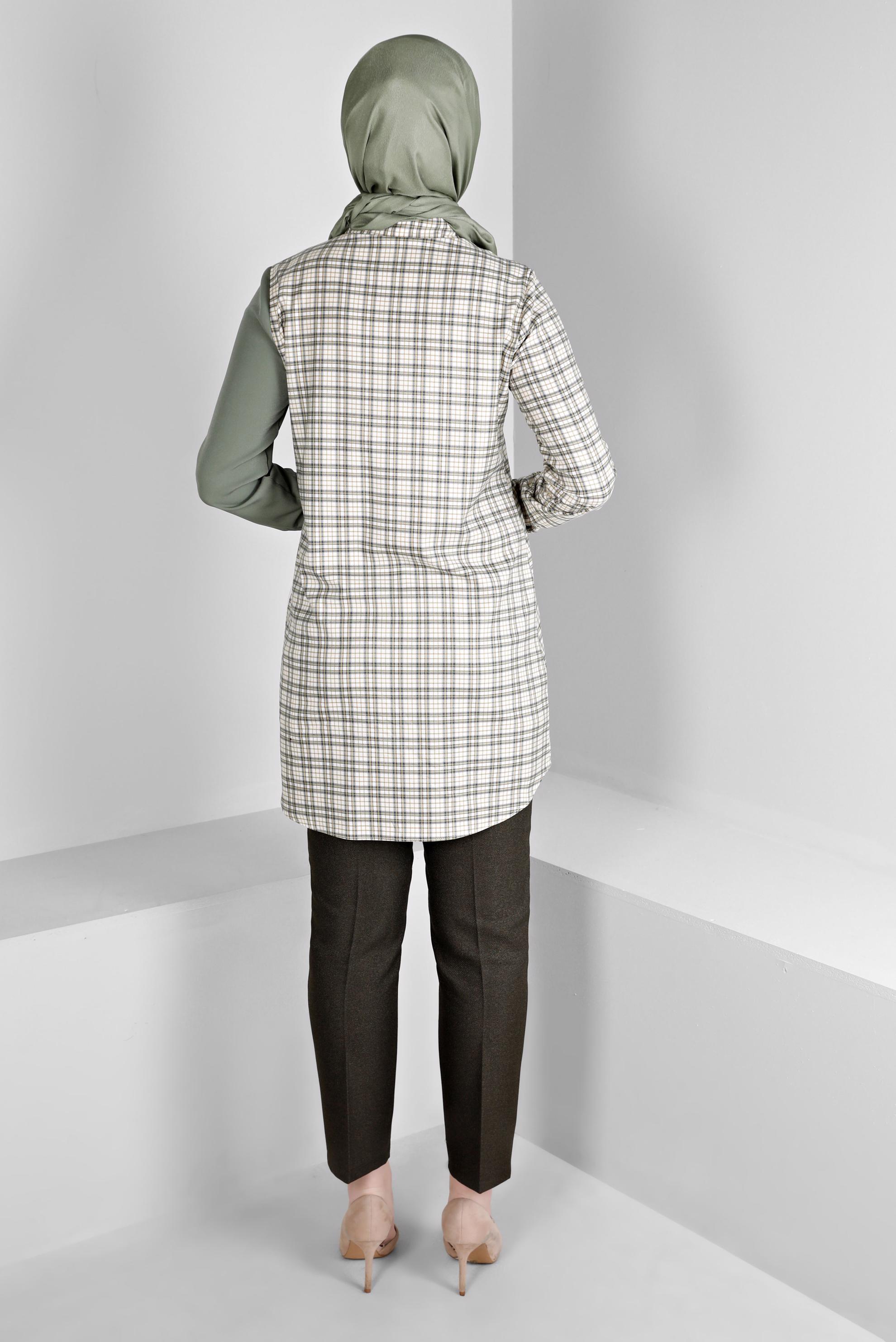 Vêtements hijab VERT TUNIQUE DOUBLE COULEUR MOTIF CARREAUX 43396