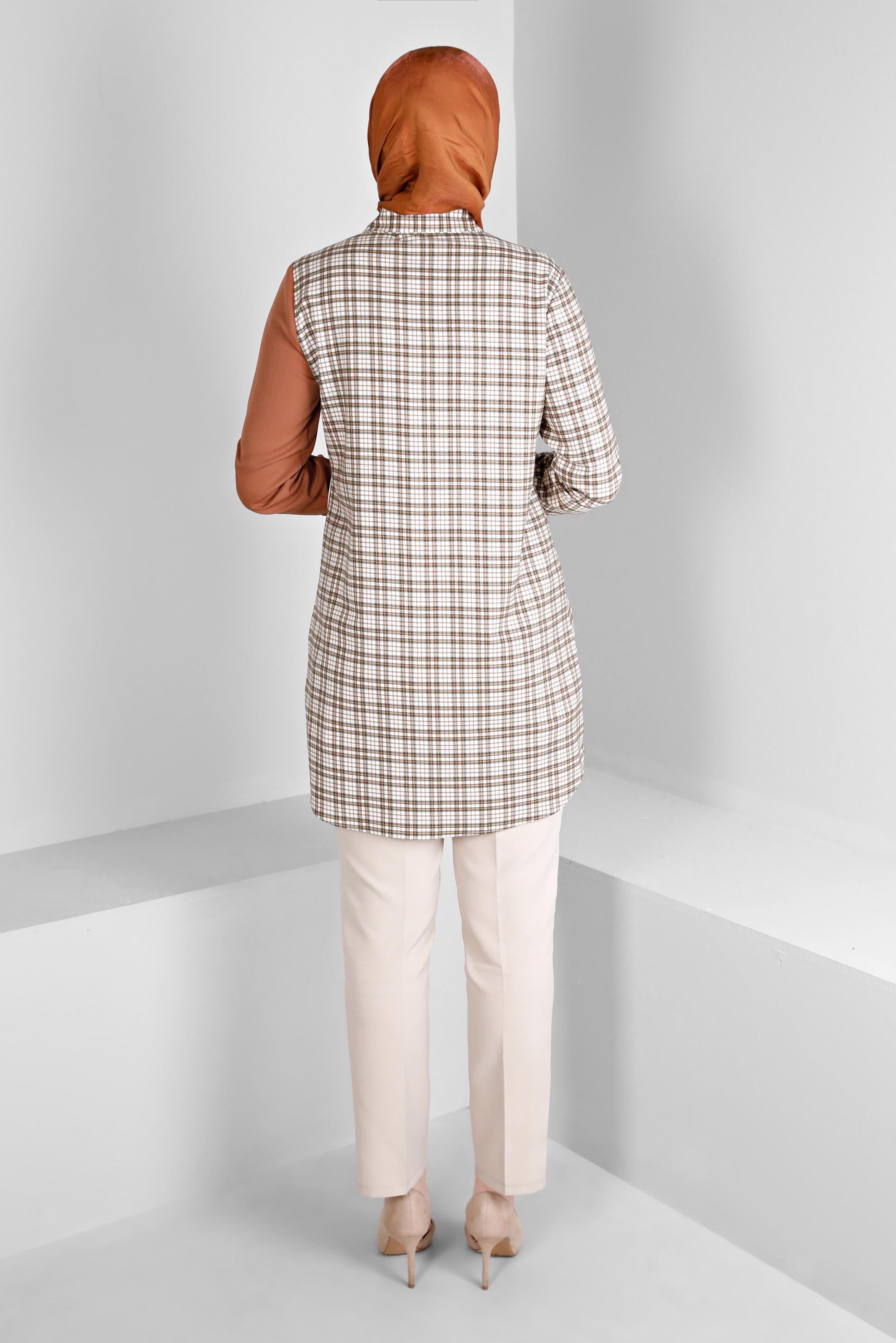 Vêtements hijab ORANGE TUNIQUE DOUBLE COULEUR MOTIF CARREAUX 43396