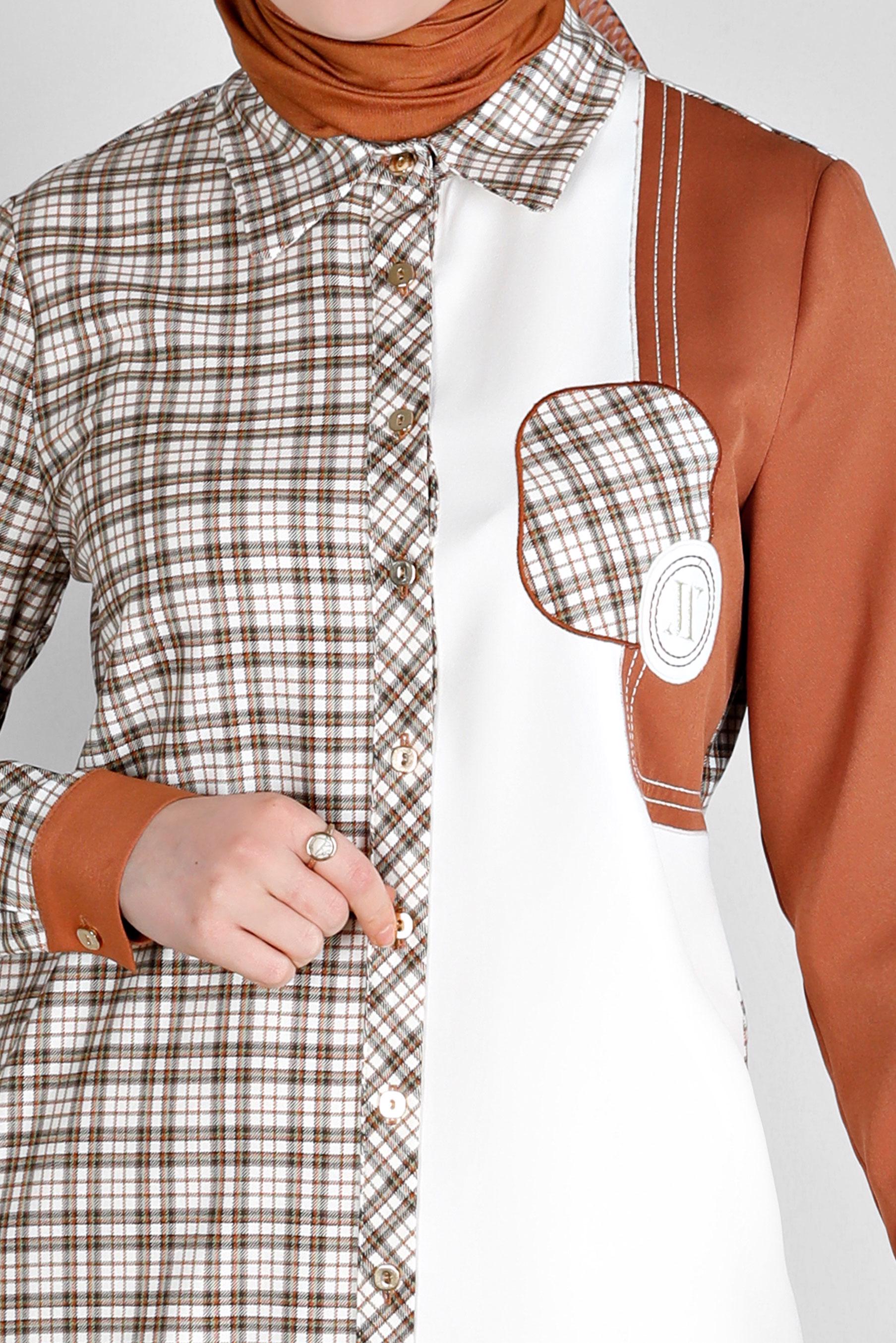 Vêtements hijab ORANGE TUNIQUE DOUBLE COULEUR MOTIF CARREAUX 43396