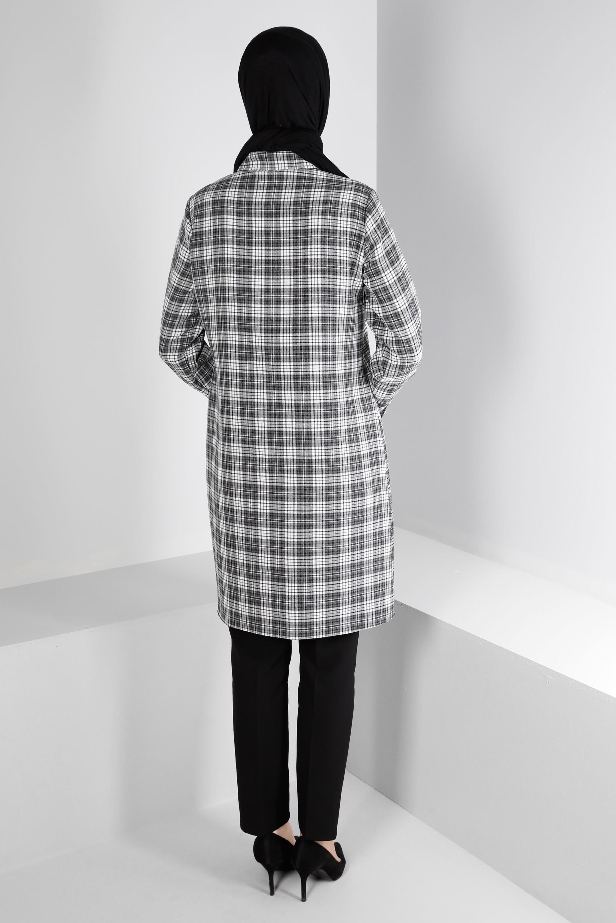 Vêtements hijab NOIR TUNIQUE À CARREAUX AVEC PATCH 43397-1