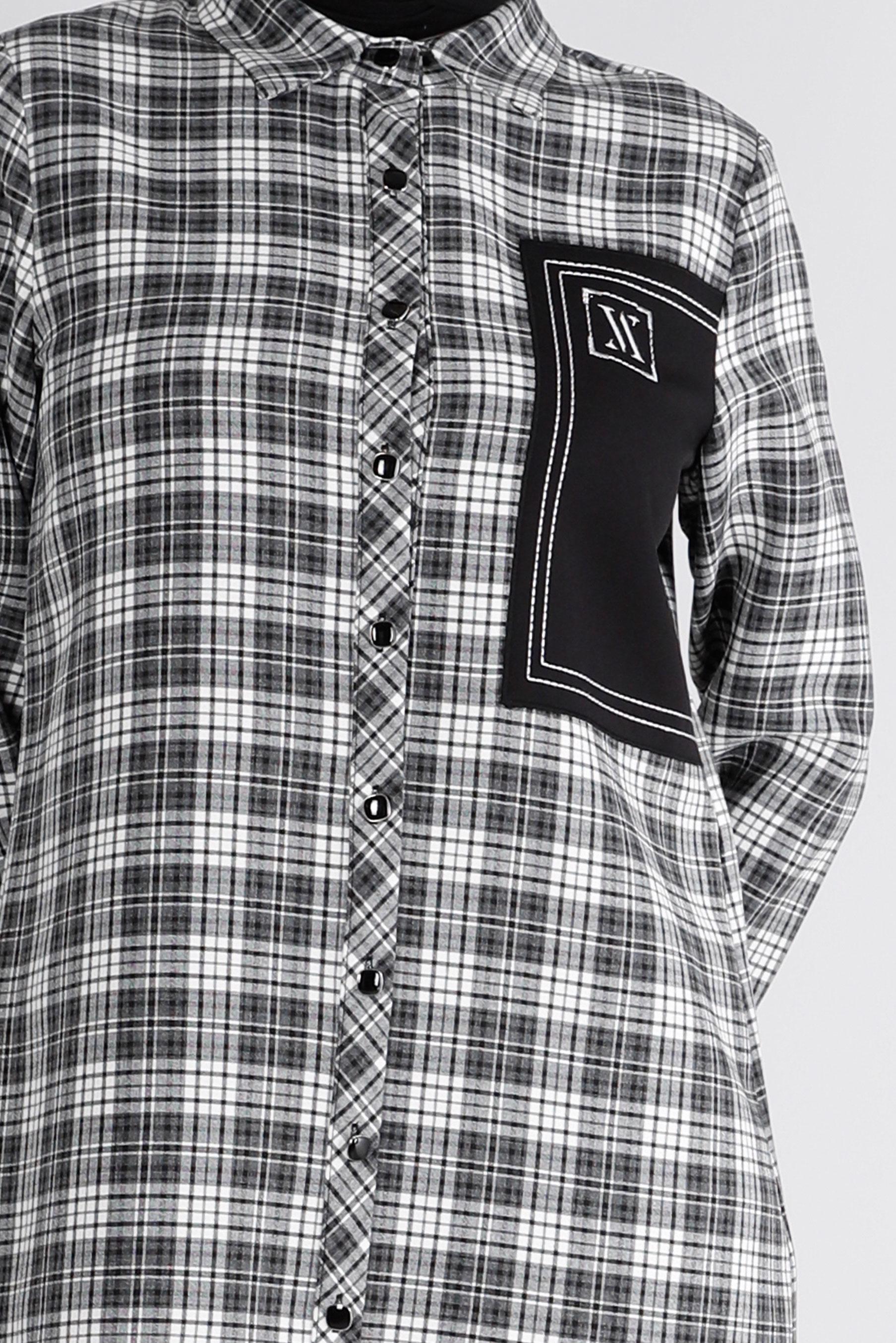 Vêtements hijab NOIR TUNIQUE À CARREAUX AVEC PATCH 43397-1