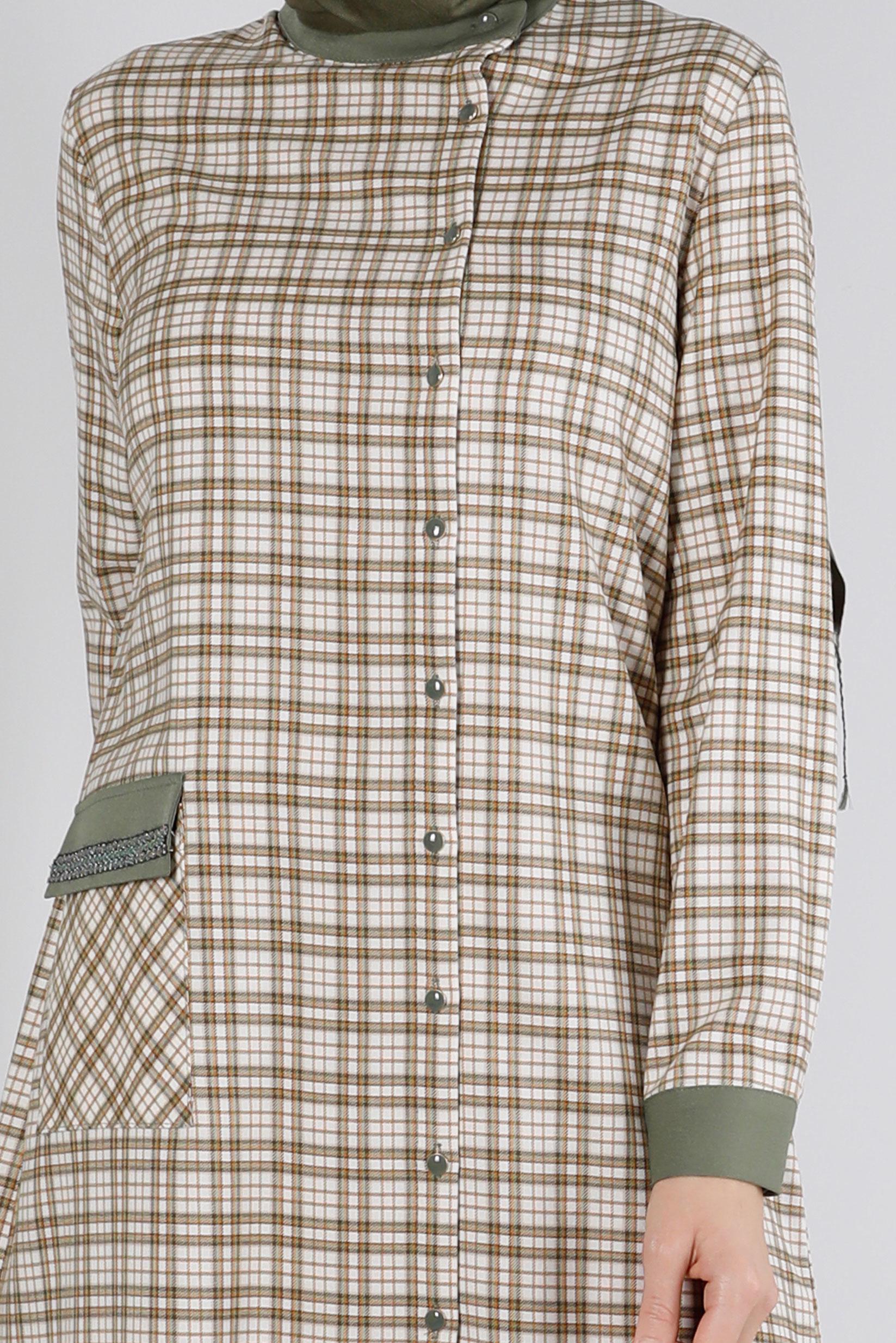 Tesettür giyim TURUNCU EKOSE DESENLİ CEBİ TAŞLI TUNİK 43398-1 