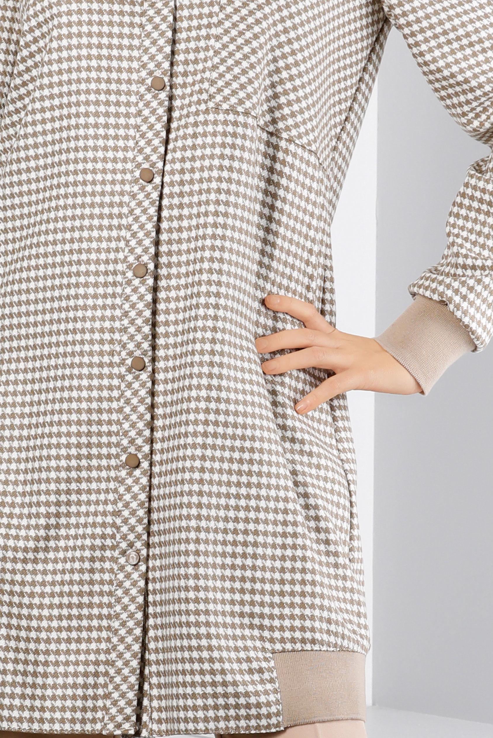 Tesettür giyim BEJ RİBANALI KAZAYAĞI DESENLİ TUNİK 43399 