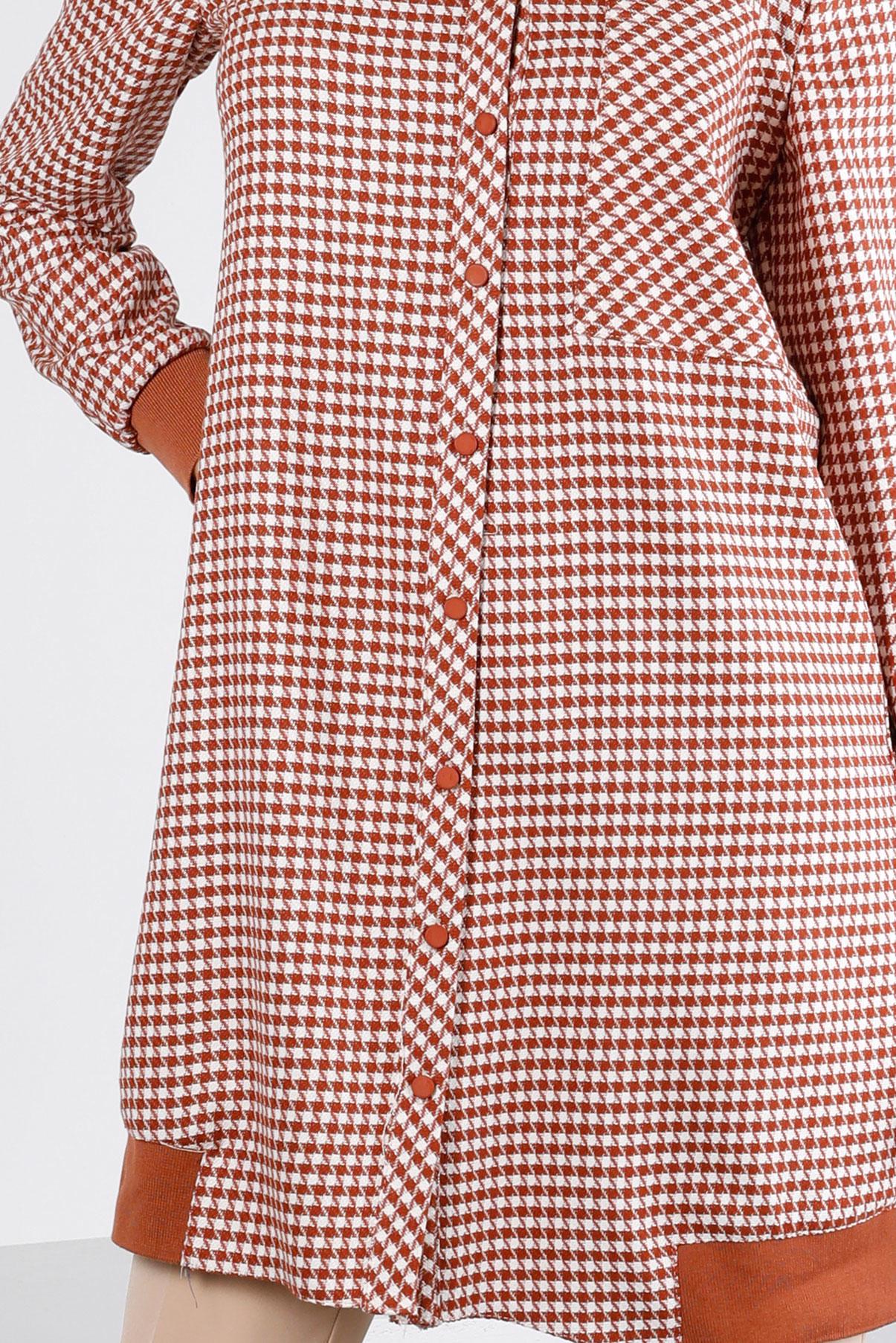 Tesettür giyim TURUNCU RİBANALI KAZAYAĞI DESENLİ TUNİK 43399 