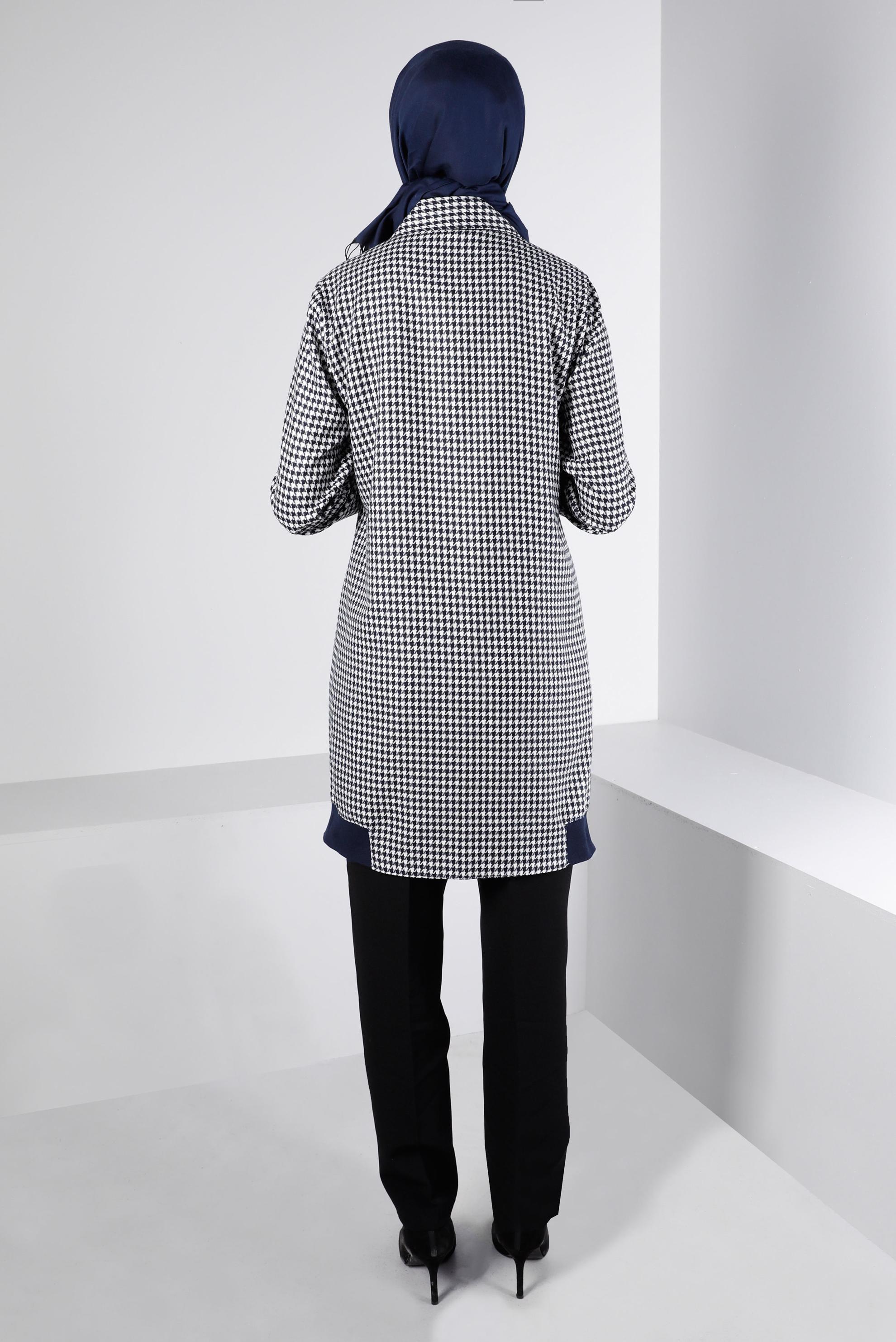 Tesettür giyim LACİVERT RİBANALI KAZAYAĞI DESENLİ TUNİK 43399 