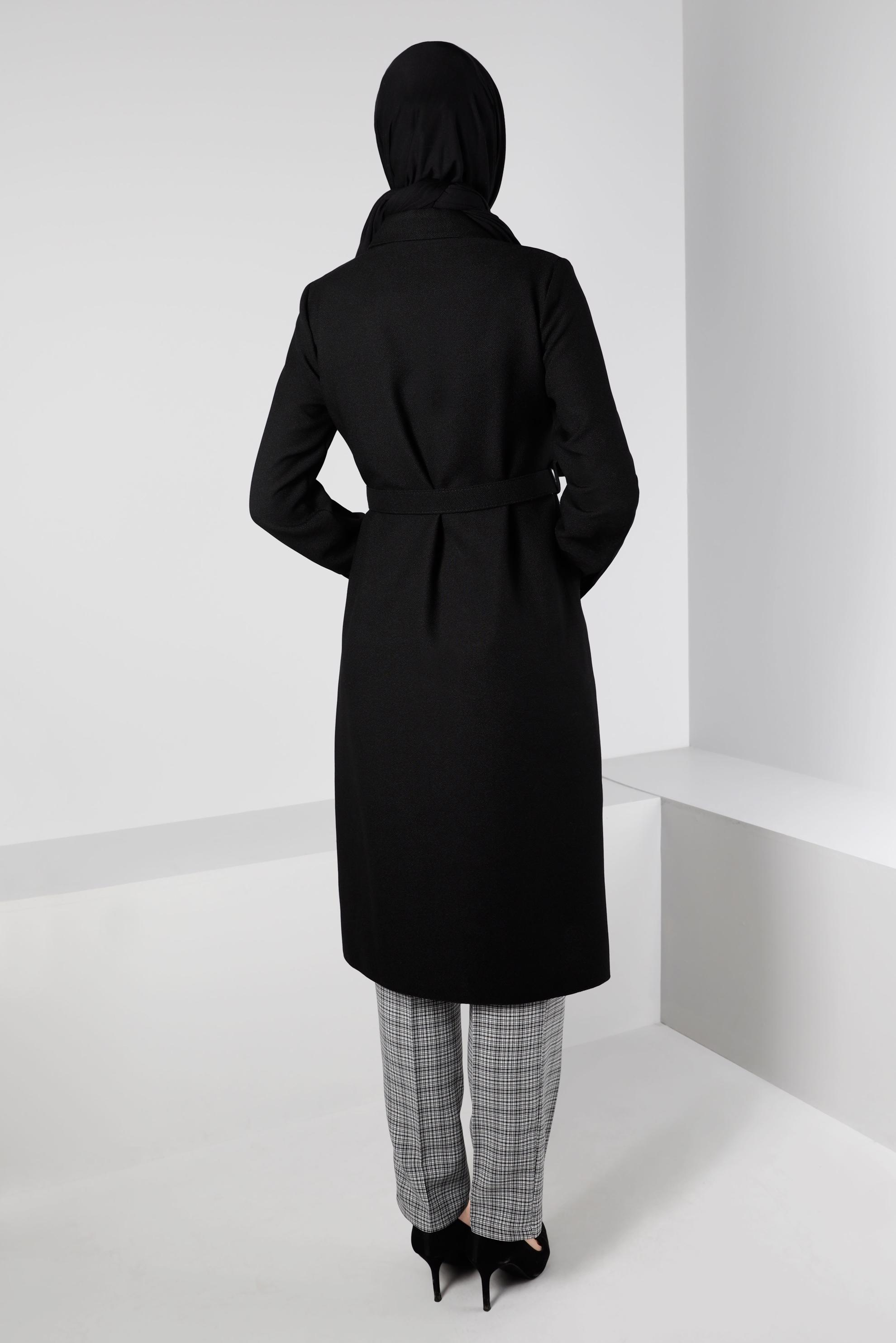 Tesettür giyim SİYAH KEMERLİ GİZLİ DÜĞMELİ TUNİK 43407