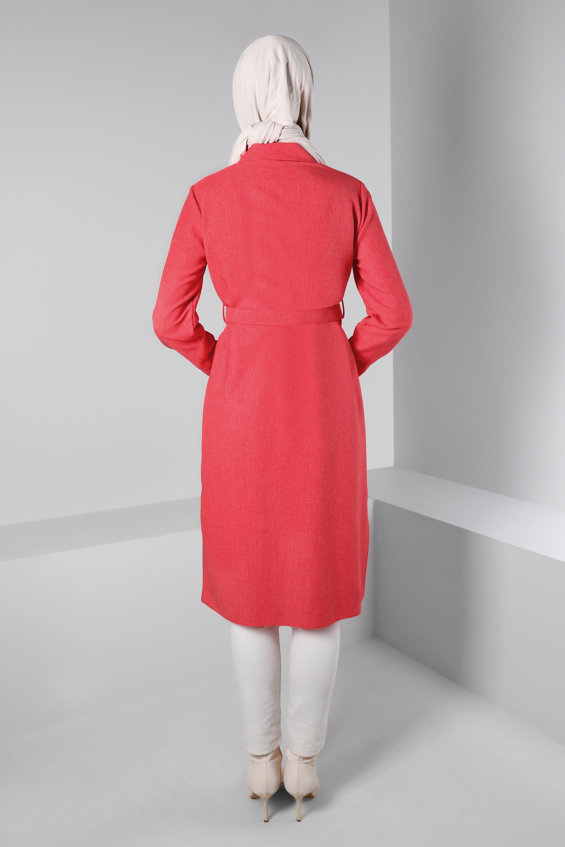 Tesettür giyim MERCAN KEMERLİ GİZLİ DÜĞMELİ TUNİK 43407