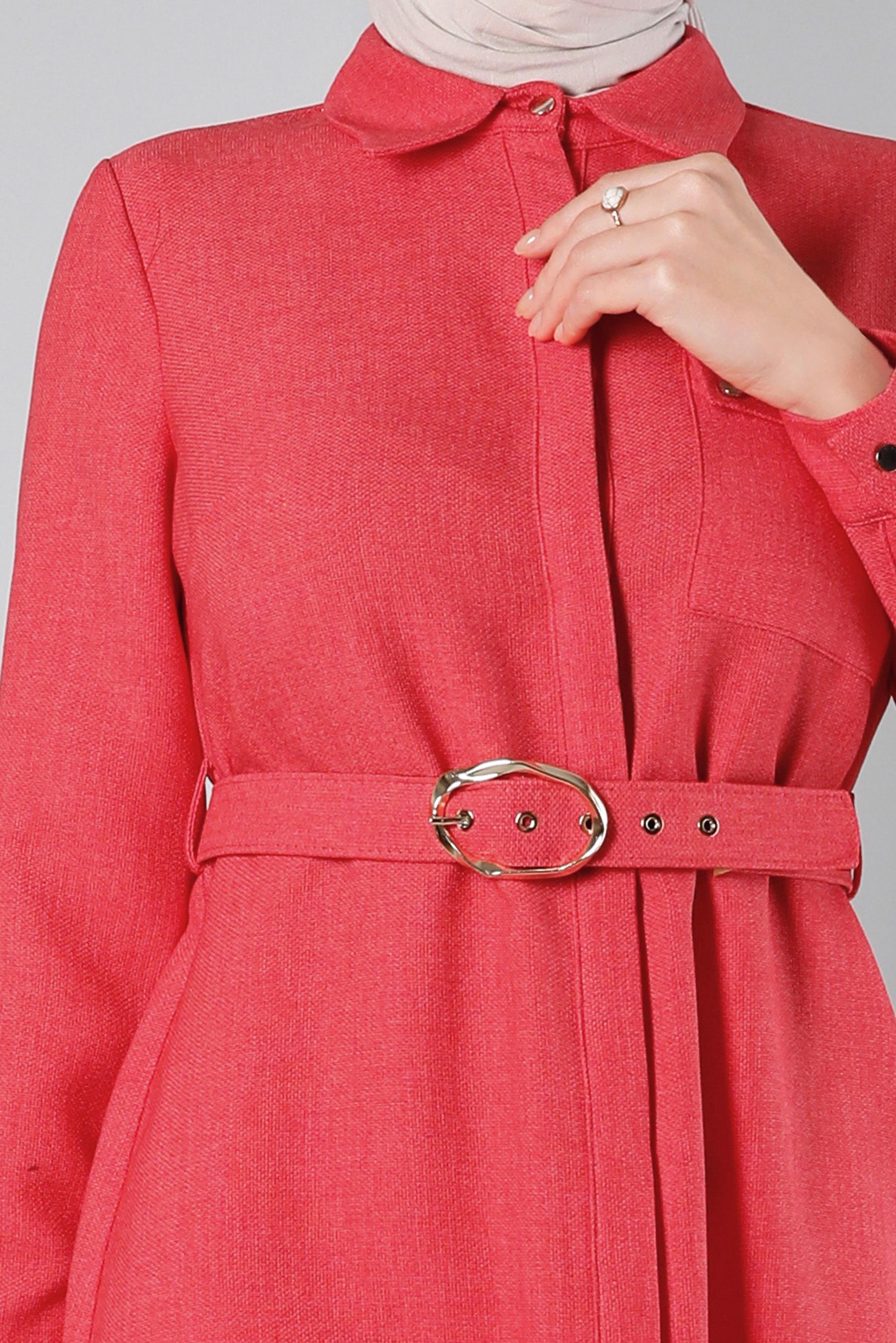 Tesettür giyim MERCAN KEMERLİ GİZLİ DÜĞMELİ TUNİK 43407