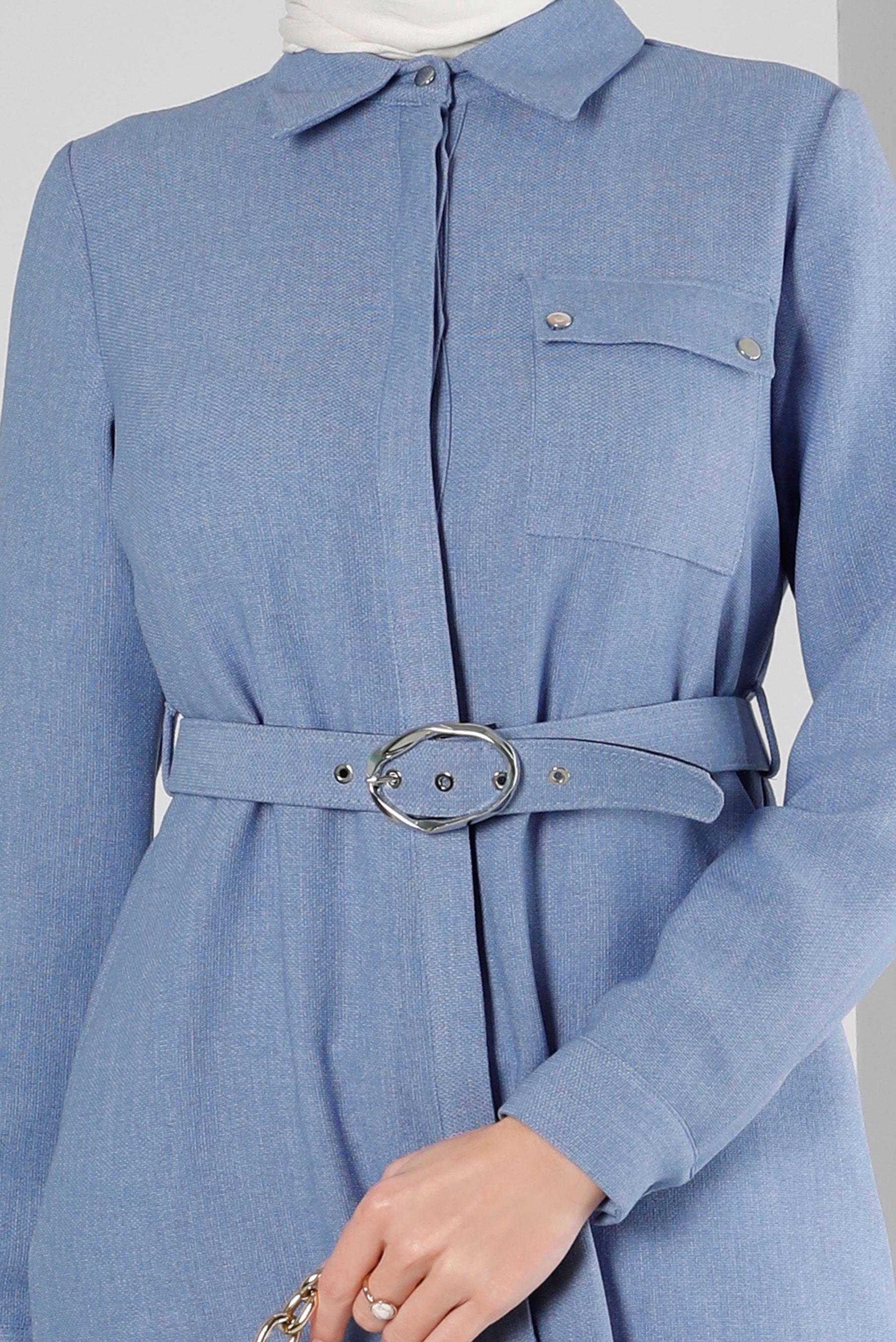 Tesettür giyim LACİVERT KEMERLİ GİZLİ DÜĞMELİ TUNİK 43407