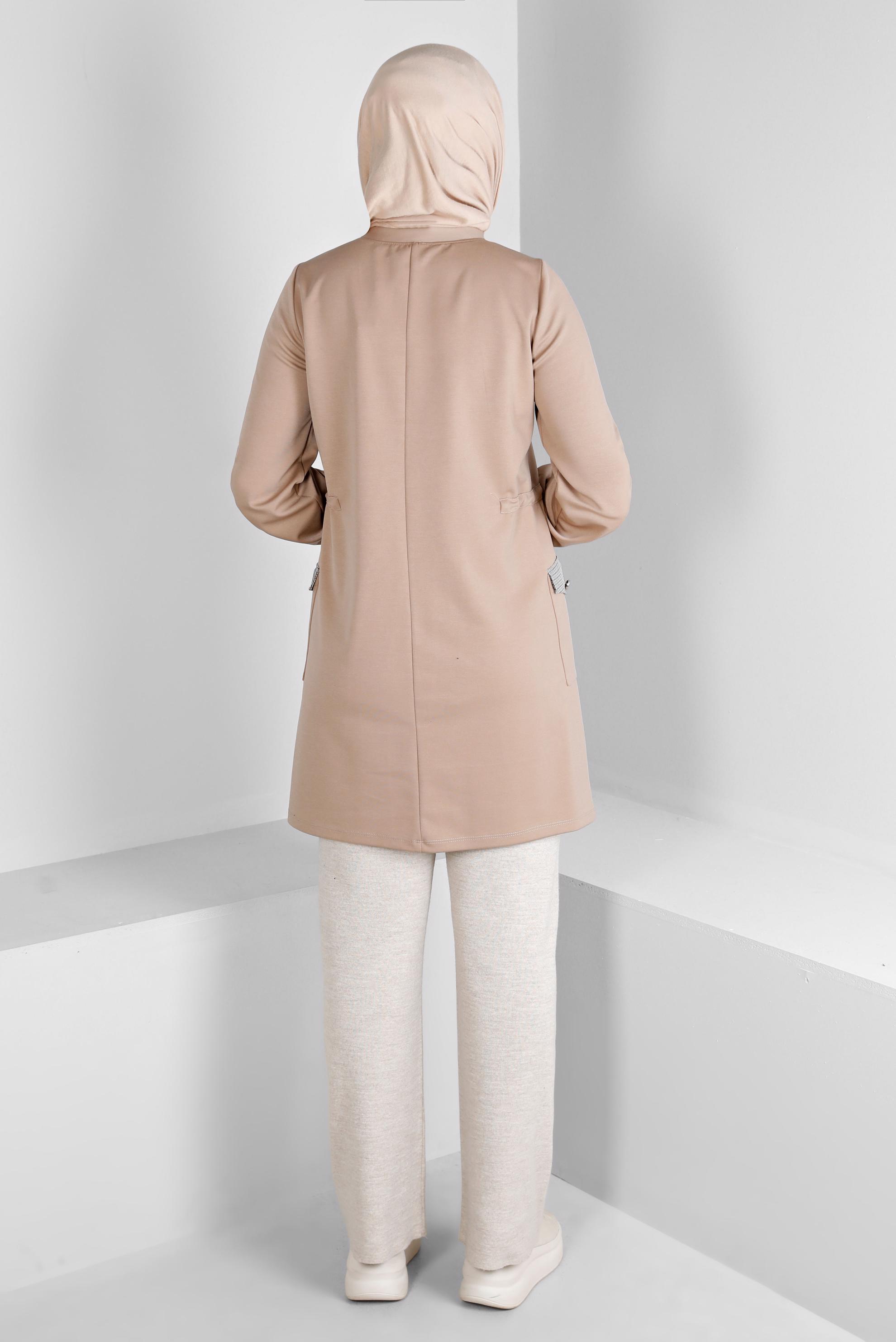 Vêtements hijab BEIGE TUNIQUE DÉTAIL SMOCKAGE AVEC POCHE 43414