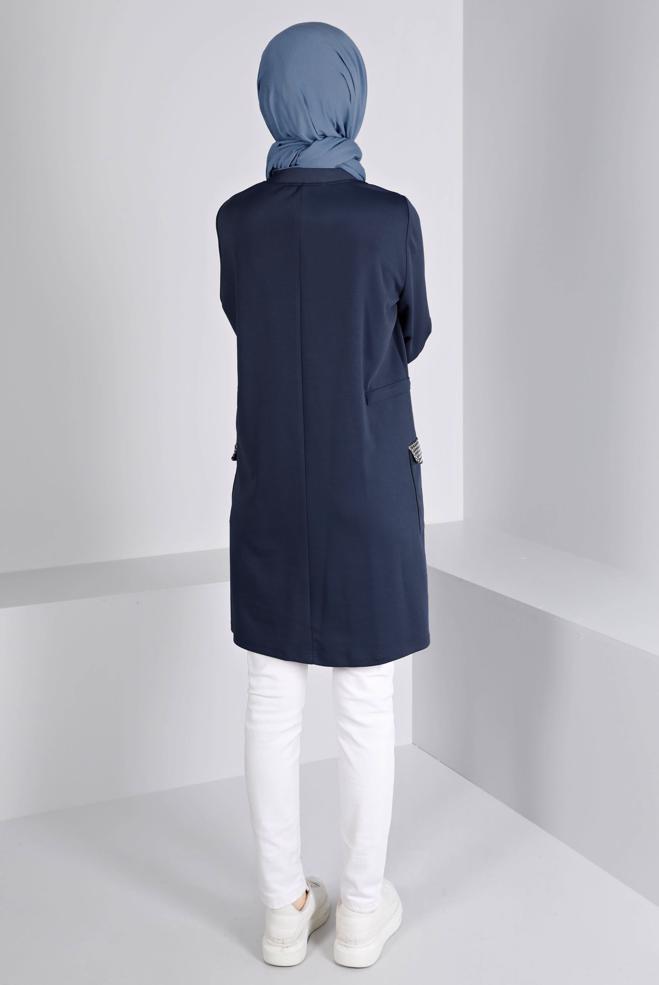 Vêtements hijab BLEU MARINE TUNIQUE TAILLE SMOCKÉE 43414 - ALVİNA