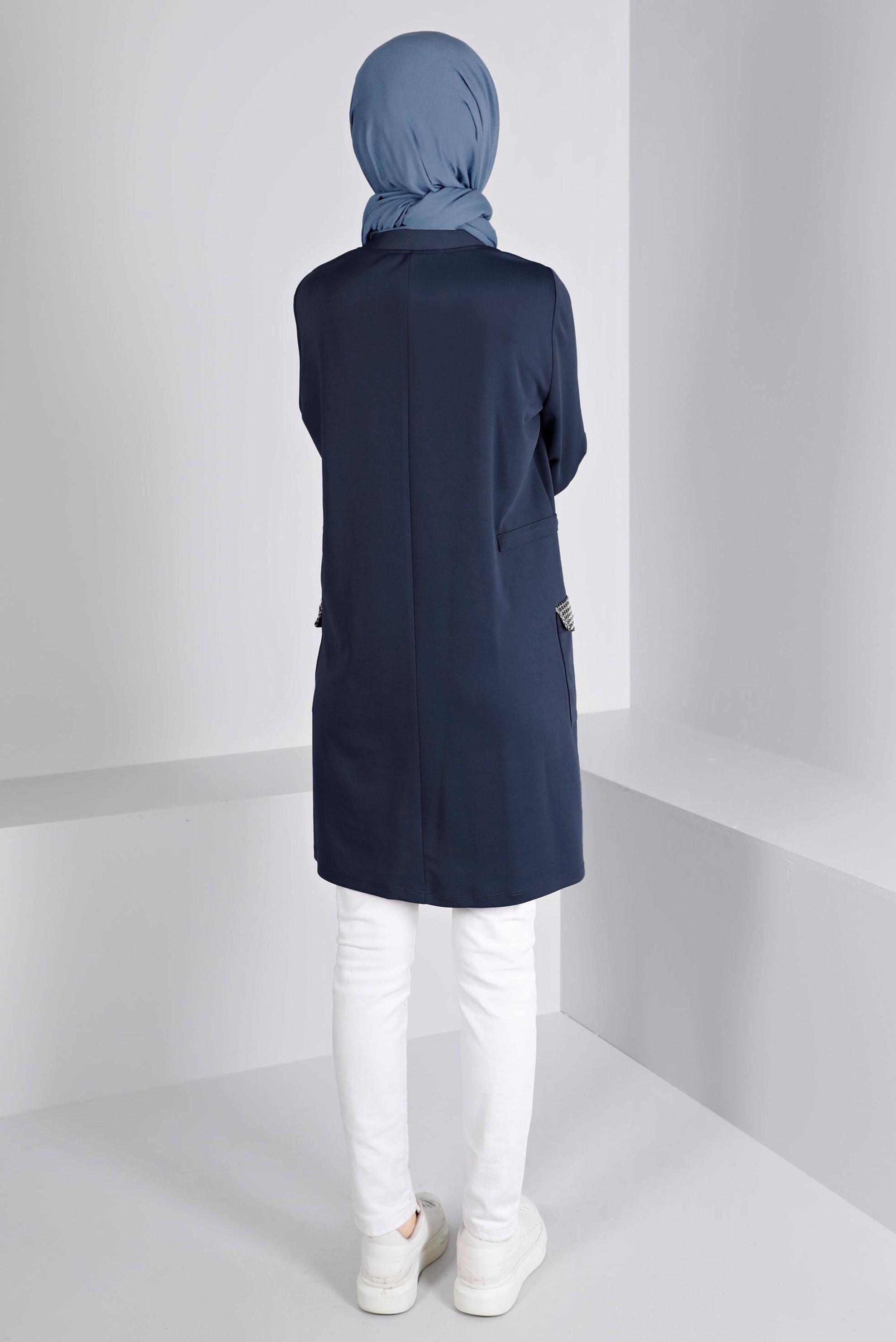 Vêtements hijab BLEU MARINE TUNIQUE TAILLE SMOCKÉE 43414