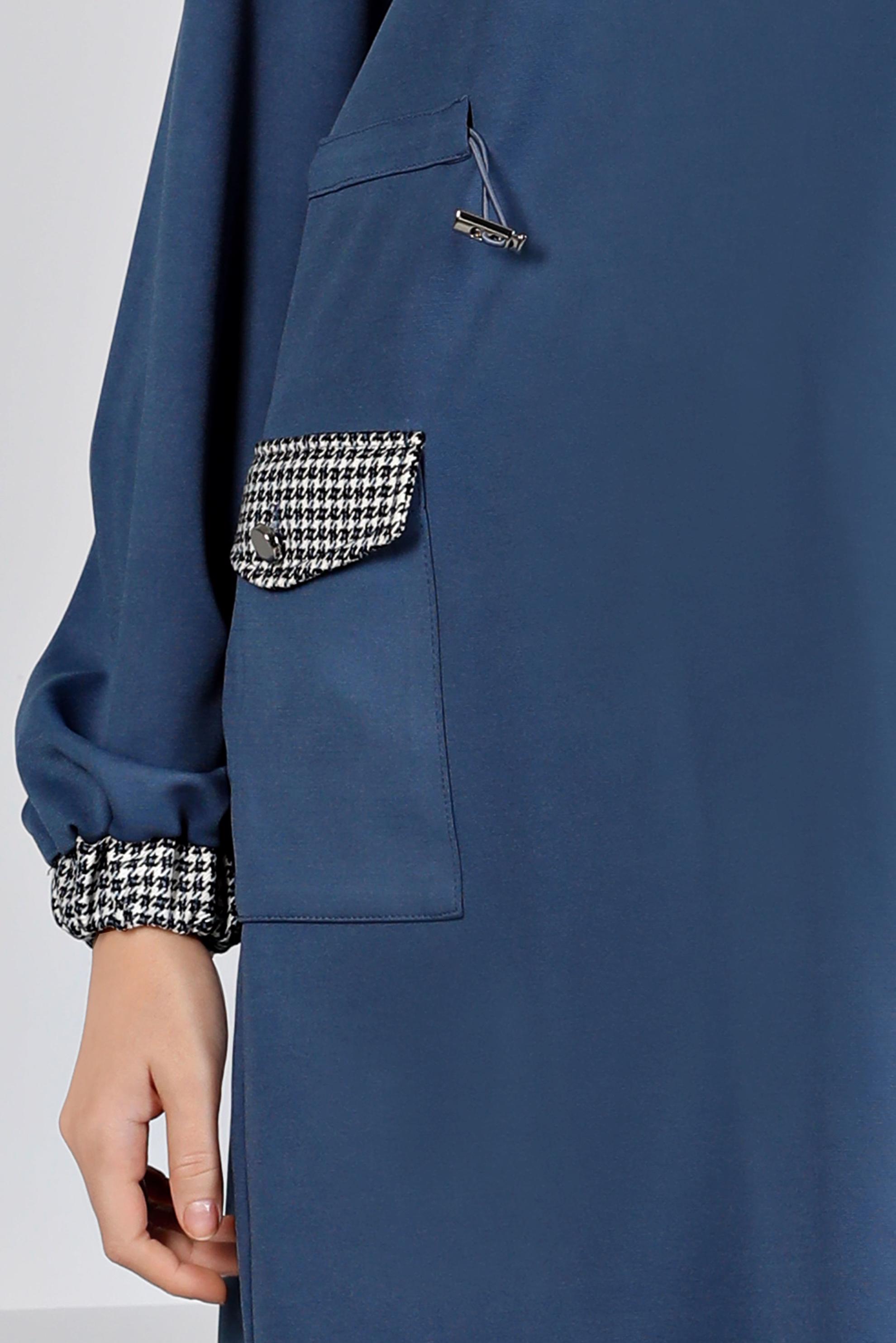 Tesettür giyim LACİVERT BÜZGÜ DETAYLI CEPLİ TUNİK 43414