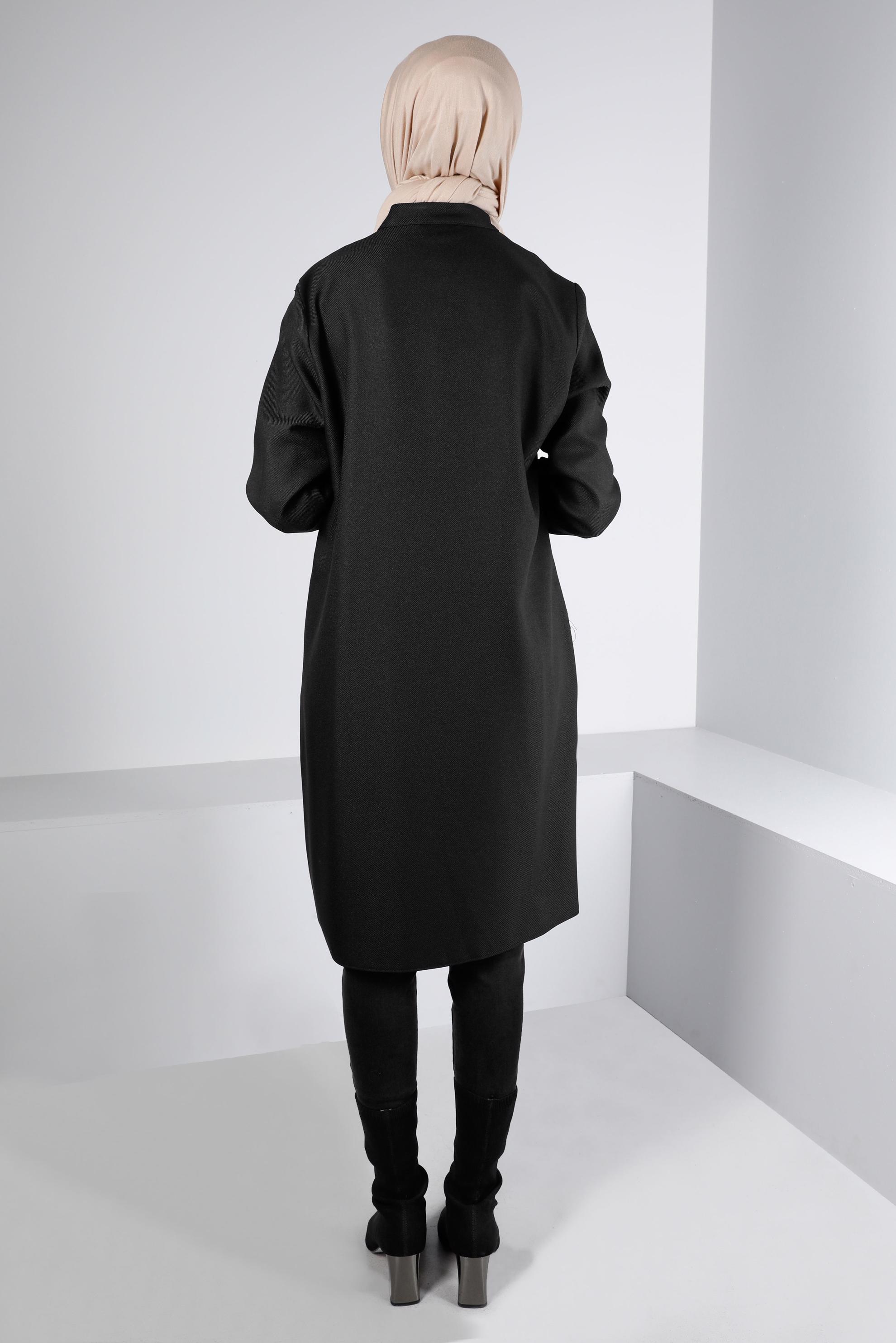 Tesettür giyim SİYAH YAKASI ÇITÇITLI FERMUARLI TUNİK 43417