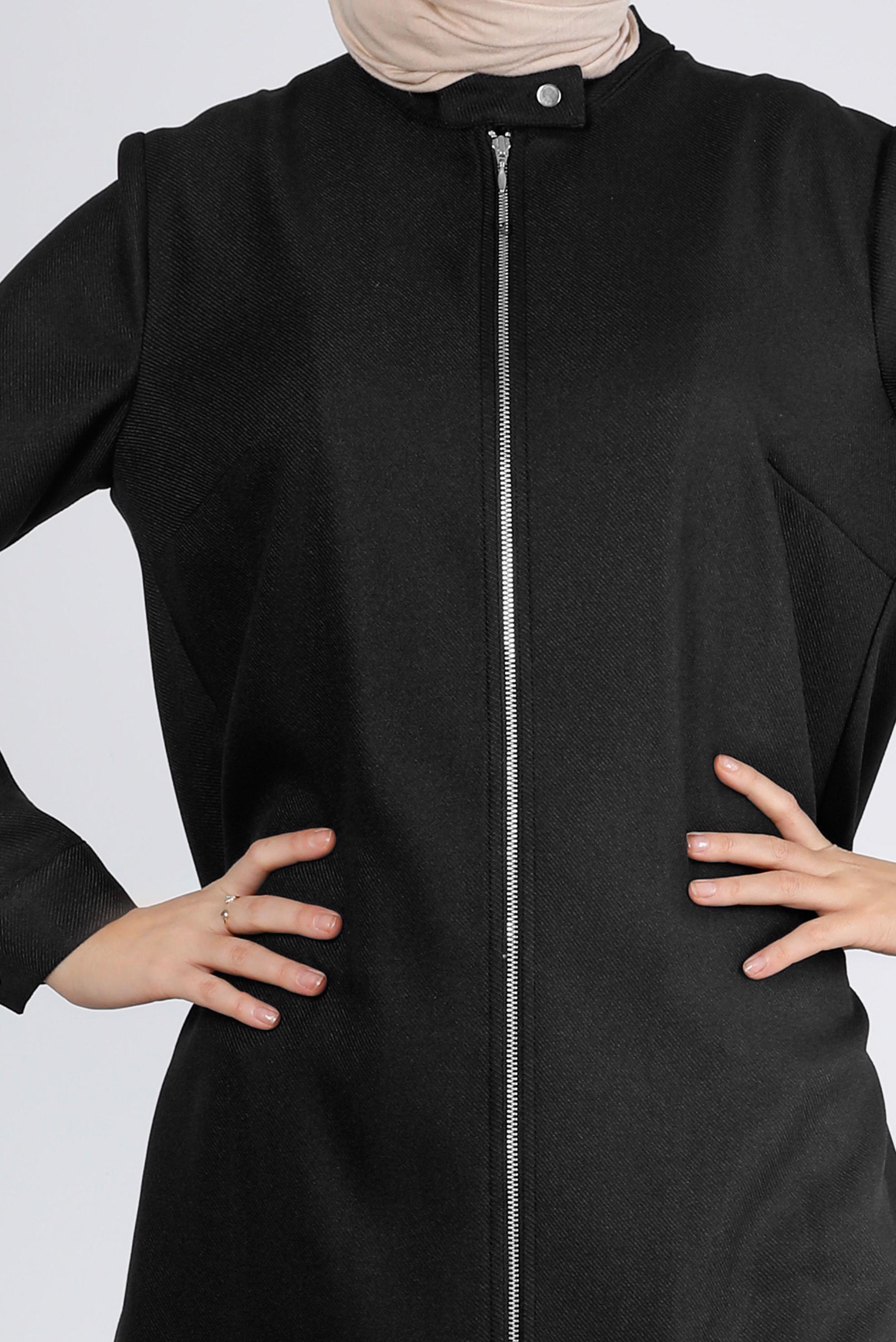 Tesettür giyim SİYAH YAKASI ÇITÇITLI FERMUARLI TUNİK 43417