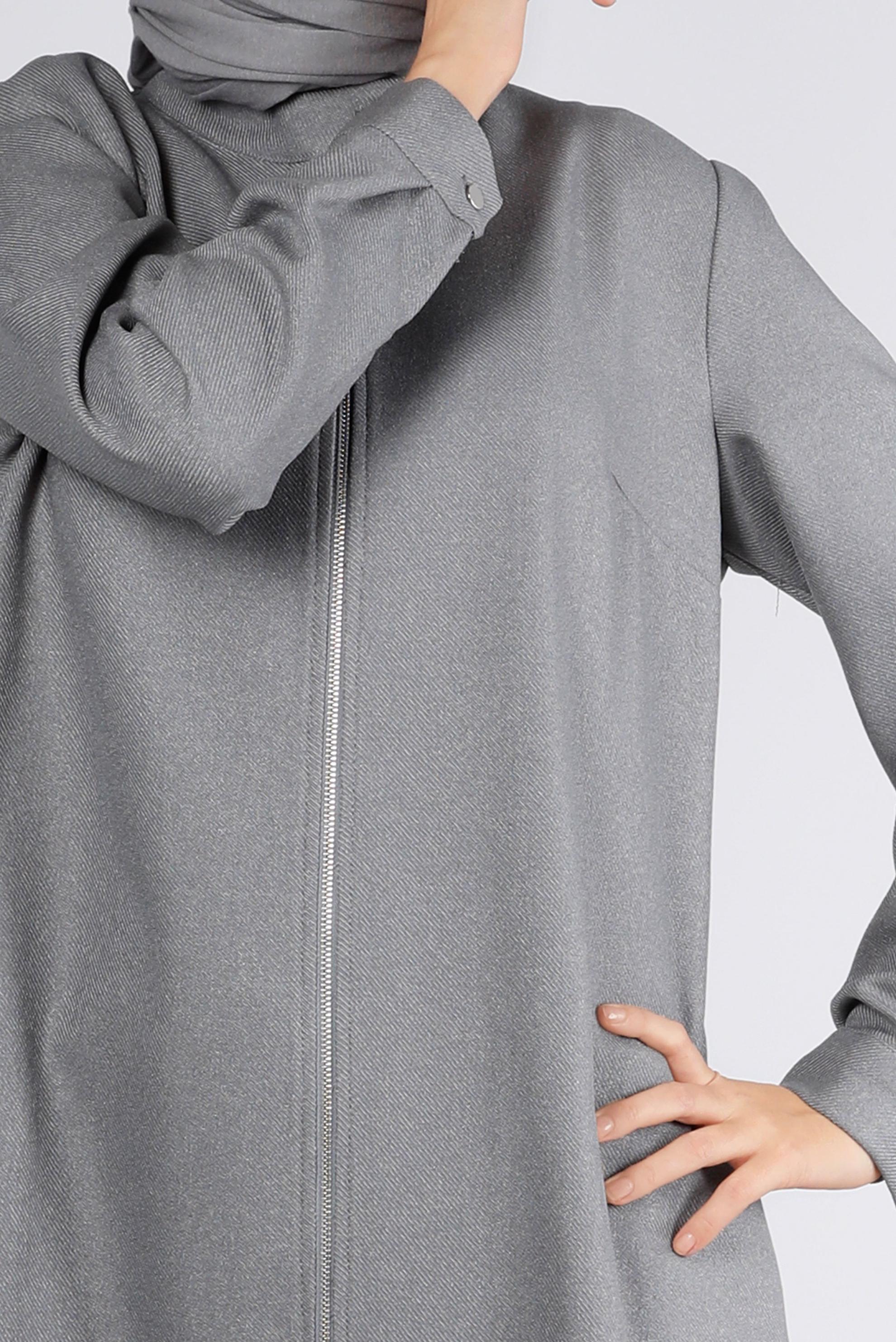 Tesettür giyim GRİ YAKASI ÇITÇITLI FERMUARLI TUNİK 43417