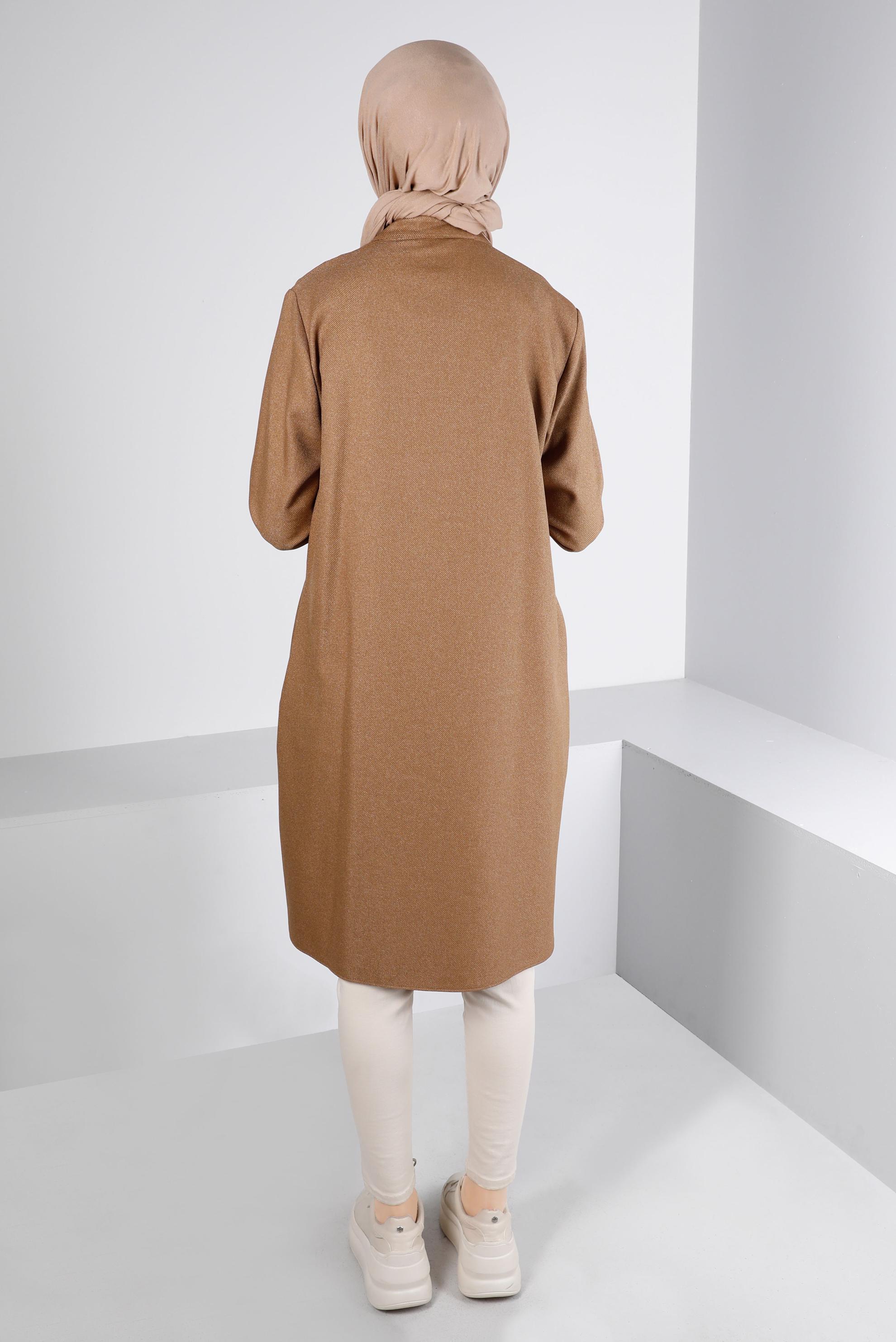 Tesettür giyim KAHVE YAKASI ÇITÇITLI FERMUARLI TUNİK 43417