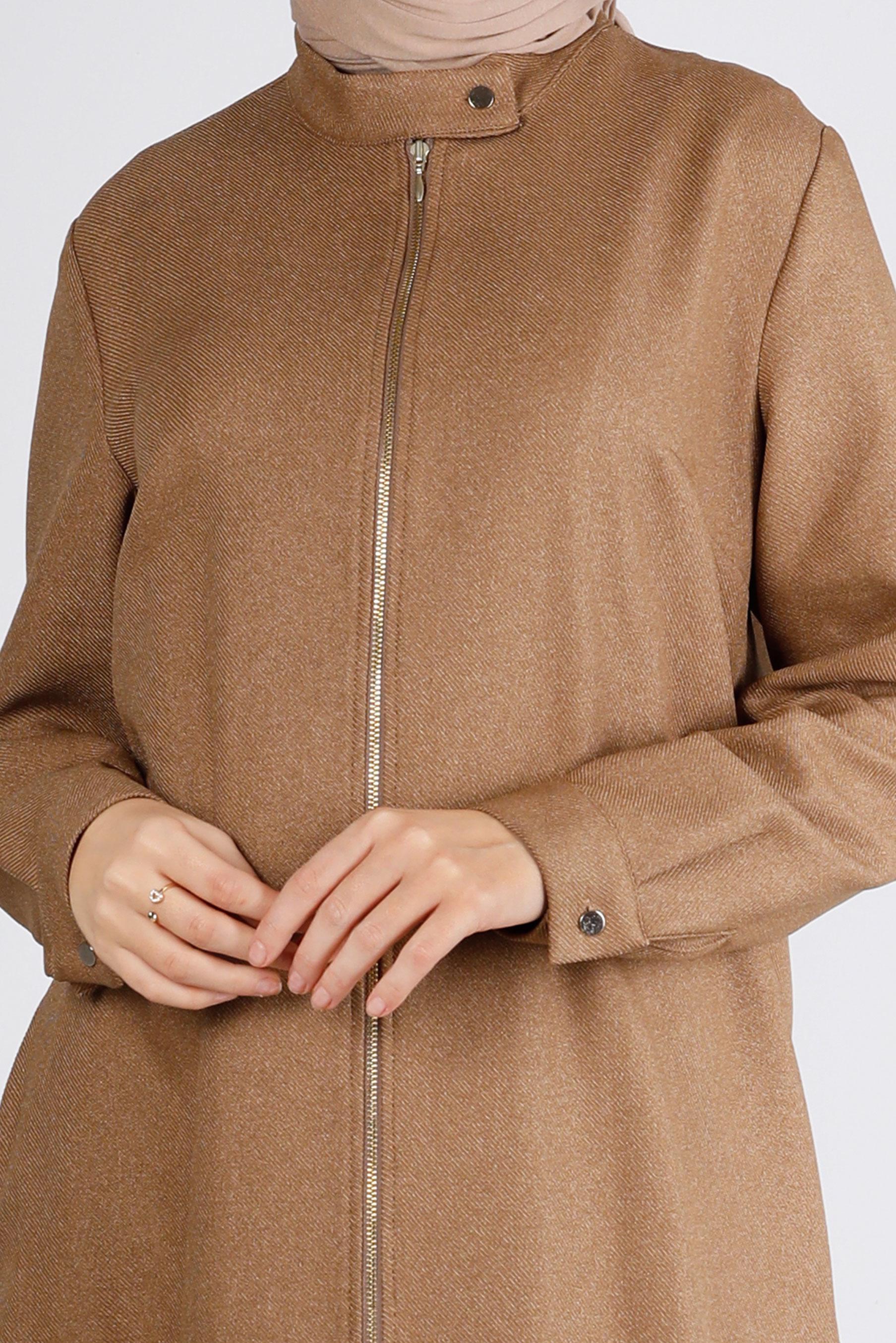 Tesettür giyim KAHVE YAKASI ÇITÇITLI FERMUARLI TUNİK 43417