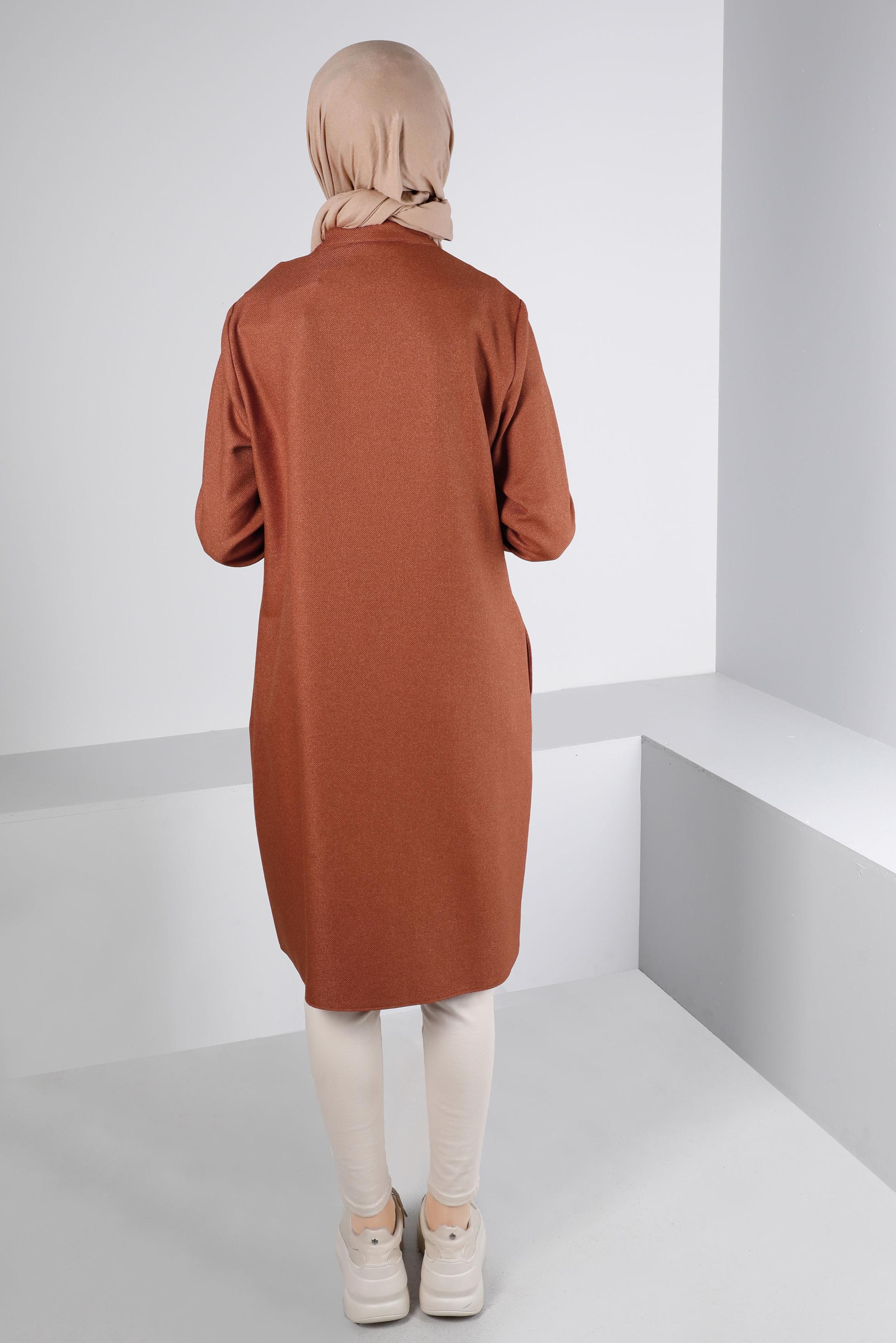 Tesettür giyim TURUNCU YAKASI ÇITÇITLI FERMUARLI TUNİK 43417