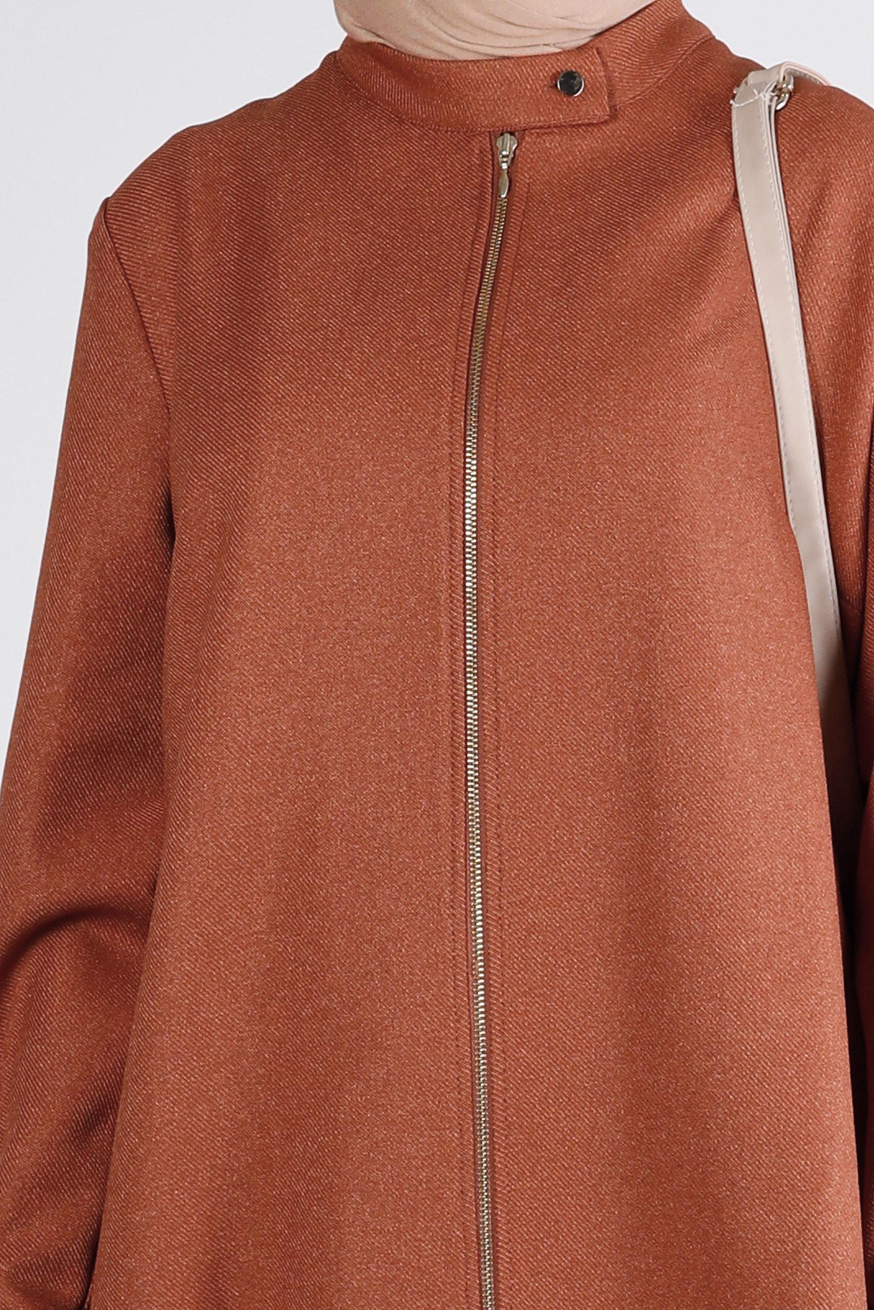 Tesettür giyim TURUNCU YAKASI ÇITÇITLI FERMUARLI TUNİK 43417