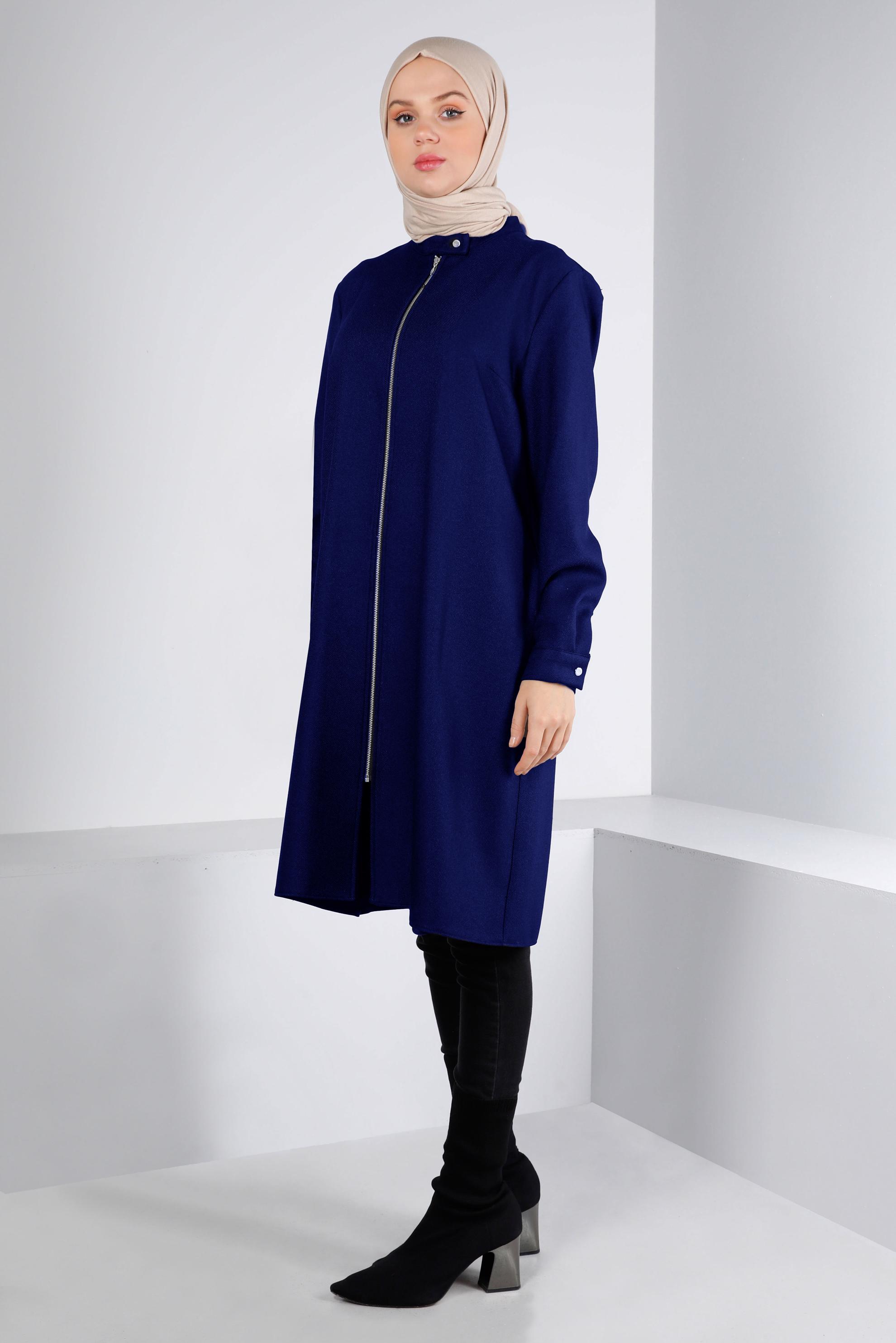 Tesettür giyim LACİVERT YAKASI ÇITÇITLI FERMUARLI TUNİK 43417