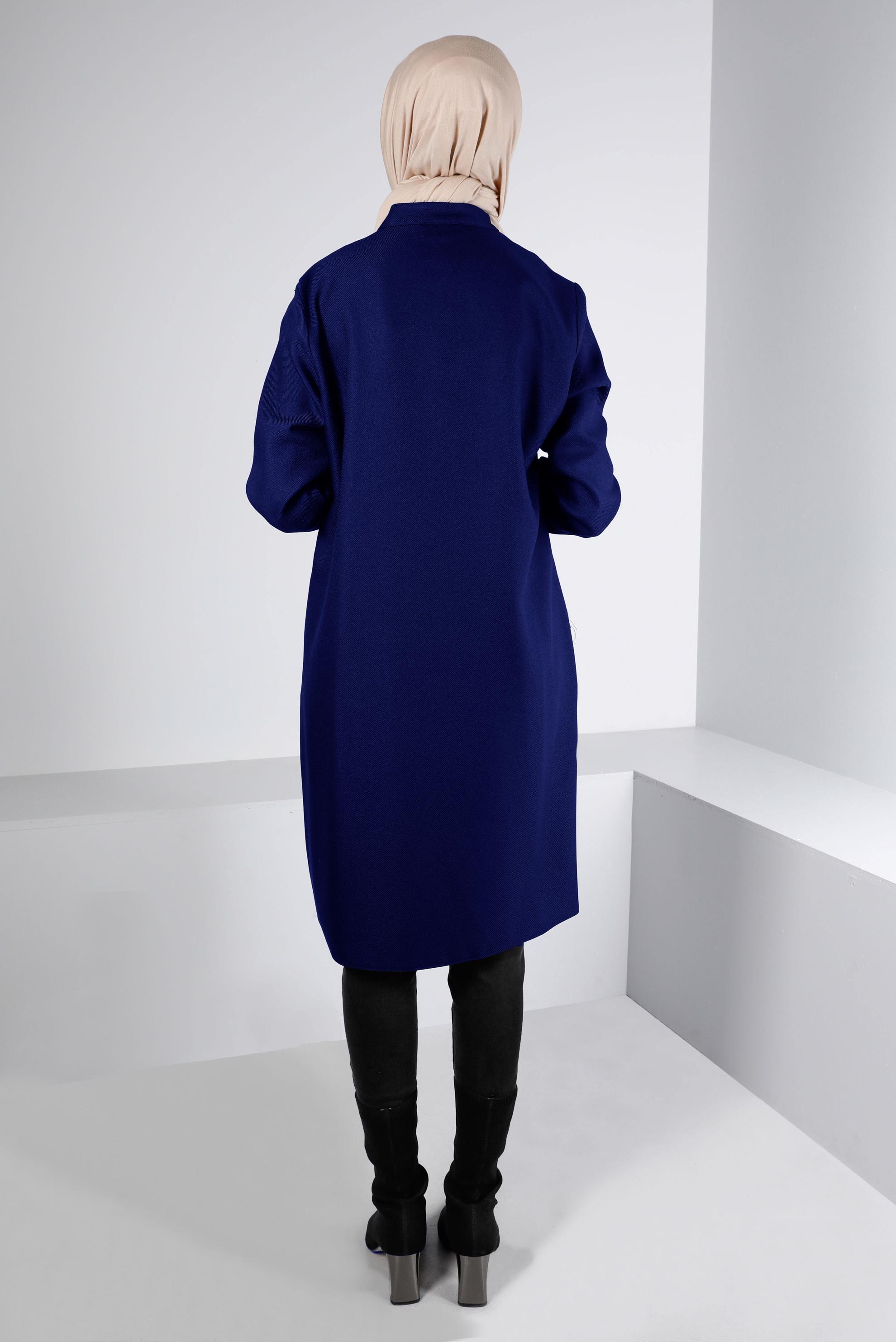 Tesettür giyim LACİVERT YAKASI ÇITÇITLI FERMUARLI TUNİK 43417