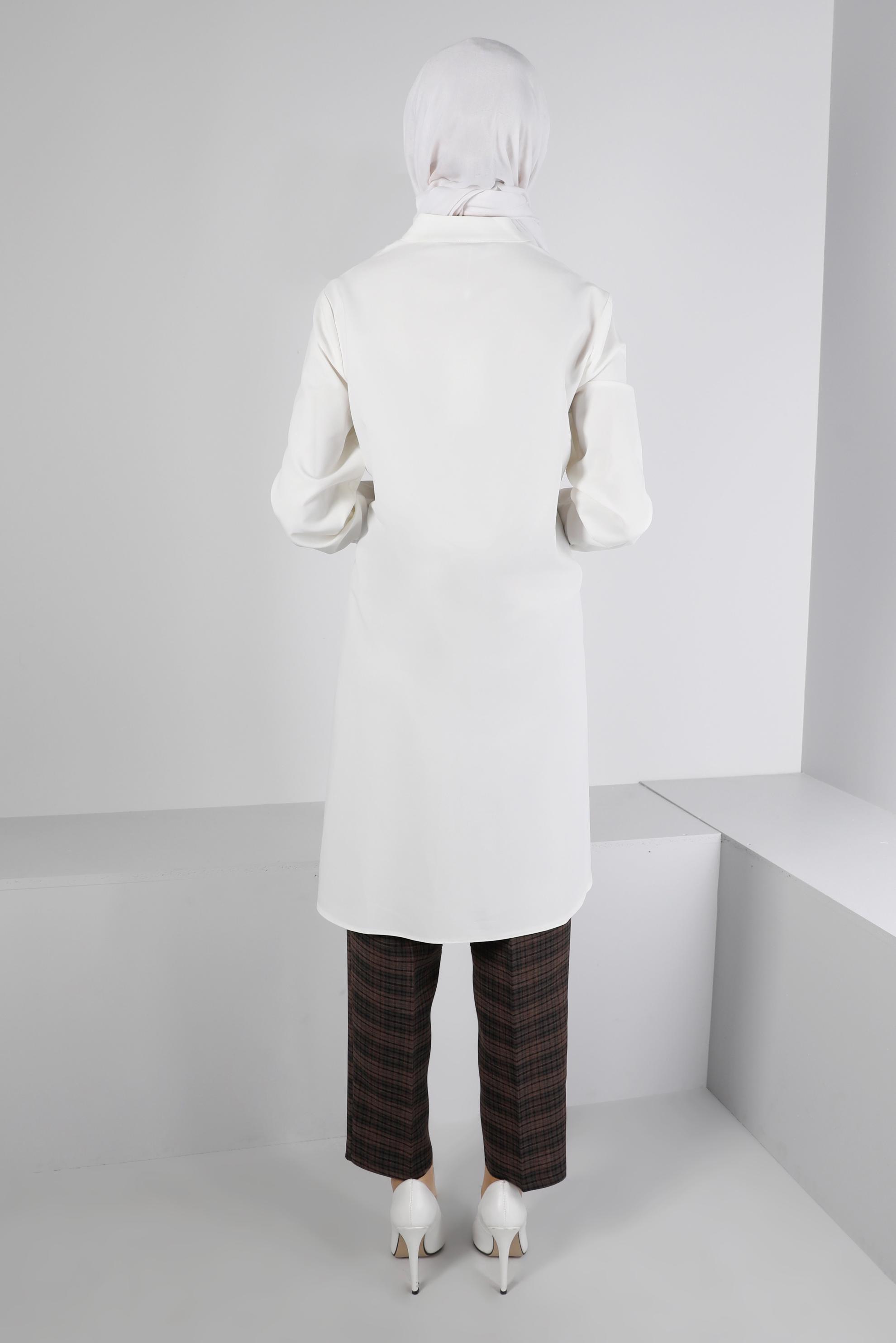 Tesettür giyim BEYAZ YAKASI BAĞLAMA DETAYLI TUNİK 43419