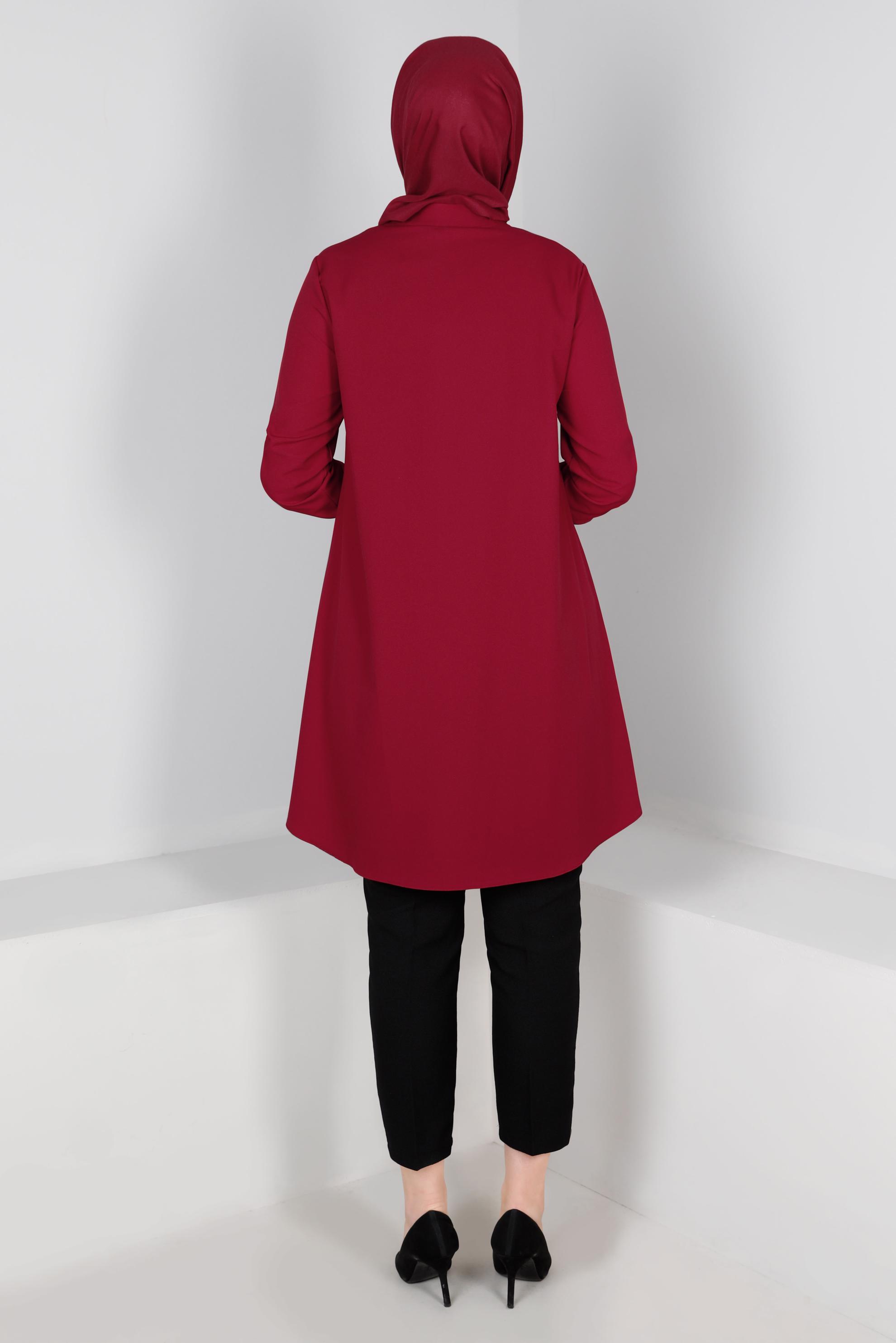 Tesettür giyim BORDO YAKASI BAĞLAMA DETAYLI TUNİK 43419
