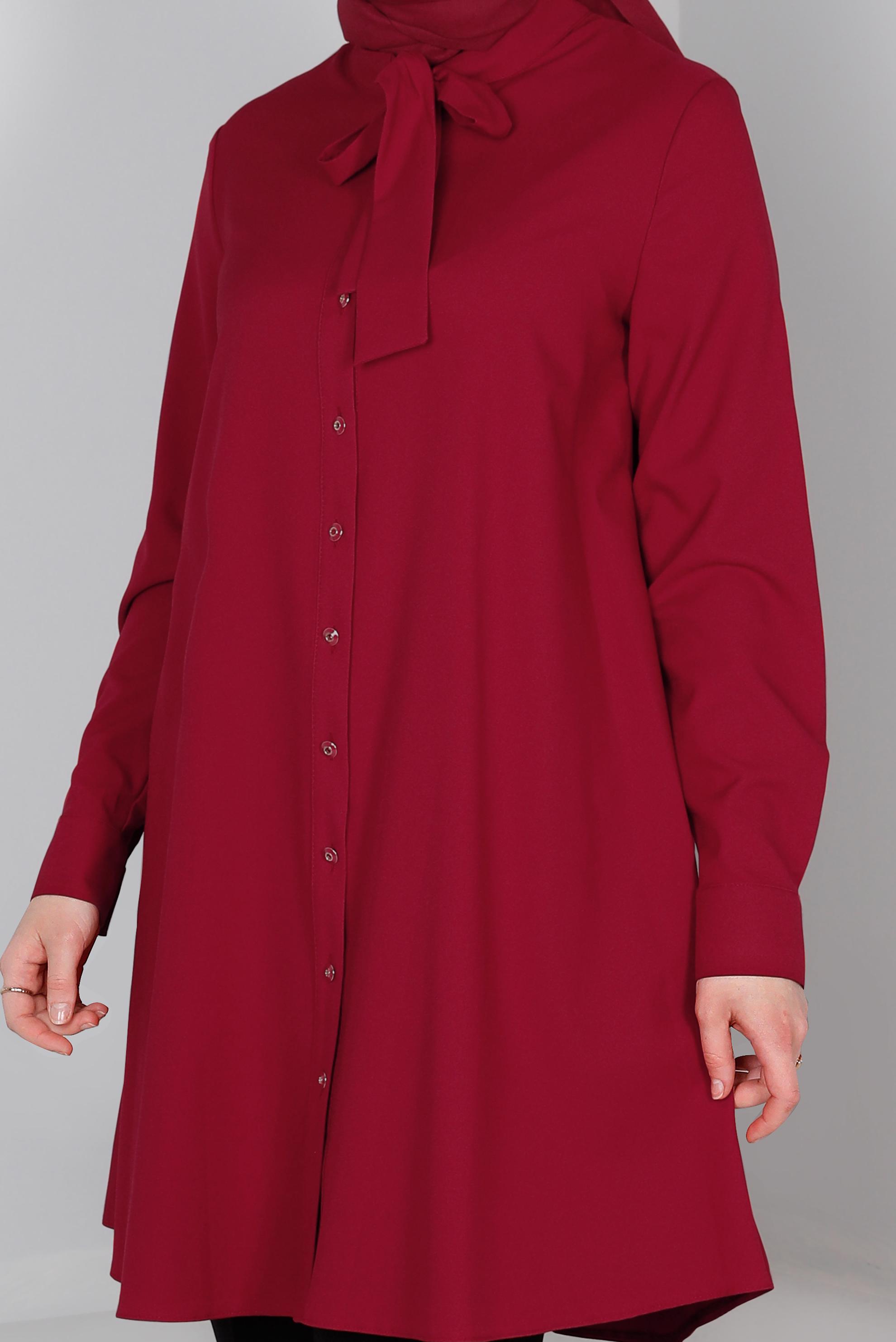 Tesettür giyim BORDO YAKASI BAĞLAMA DETAYLI TUNİK 43419