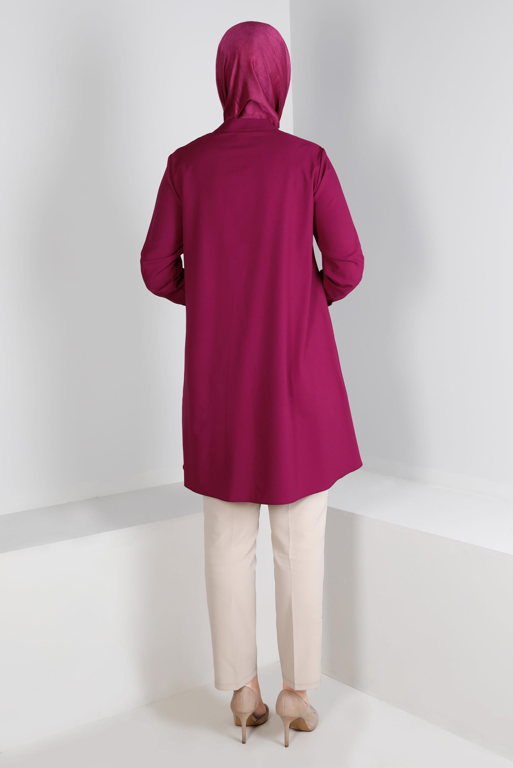 Tesettür giyim FUŞYA YAKASI BAĞLAMA DETAYLI TUNİK 43419