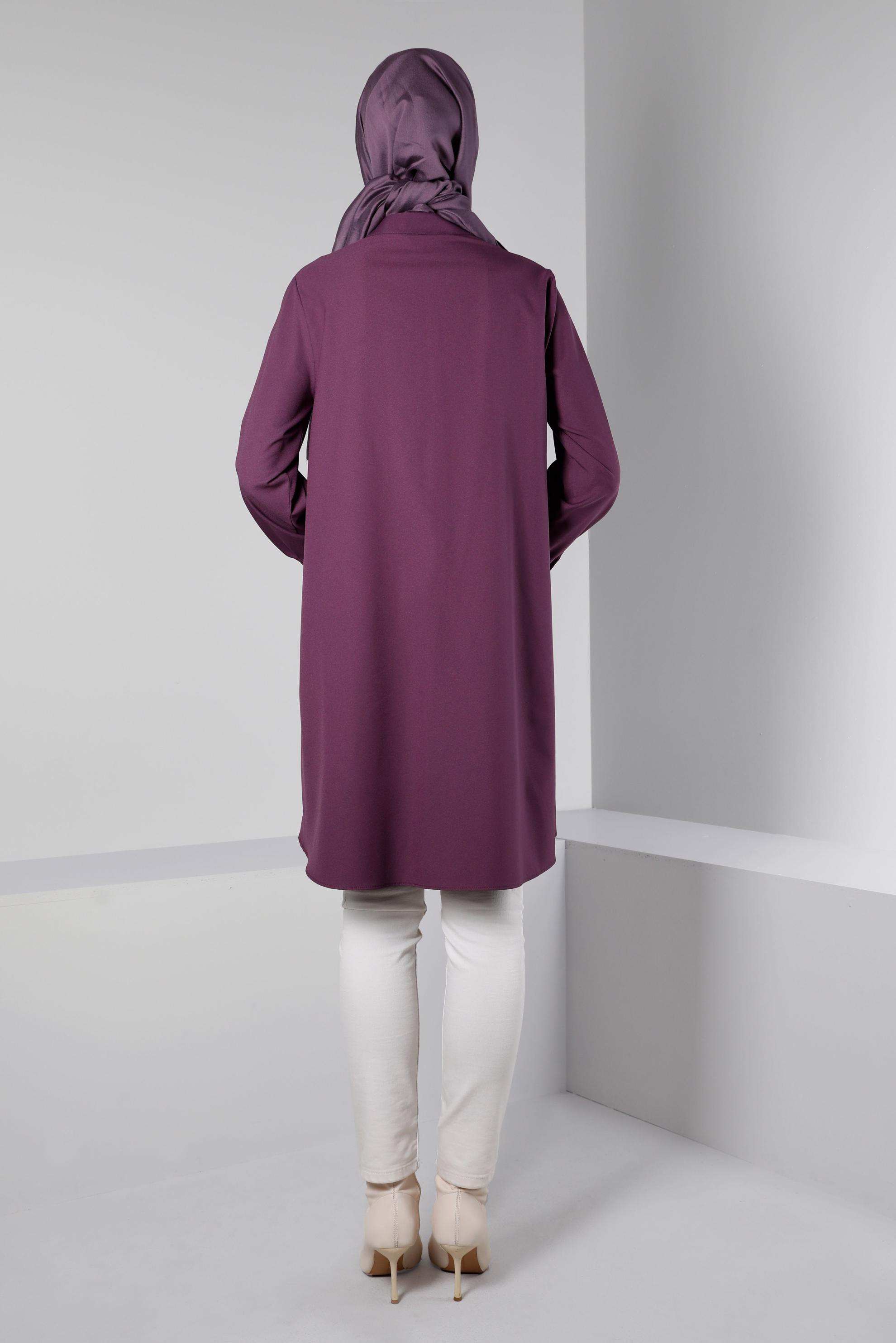 Tesettür giyim MOR YAKASI BAĞLAMA DETAYLI TUNİK 43419