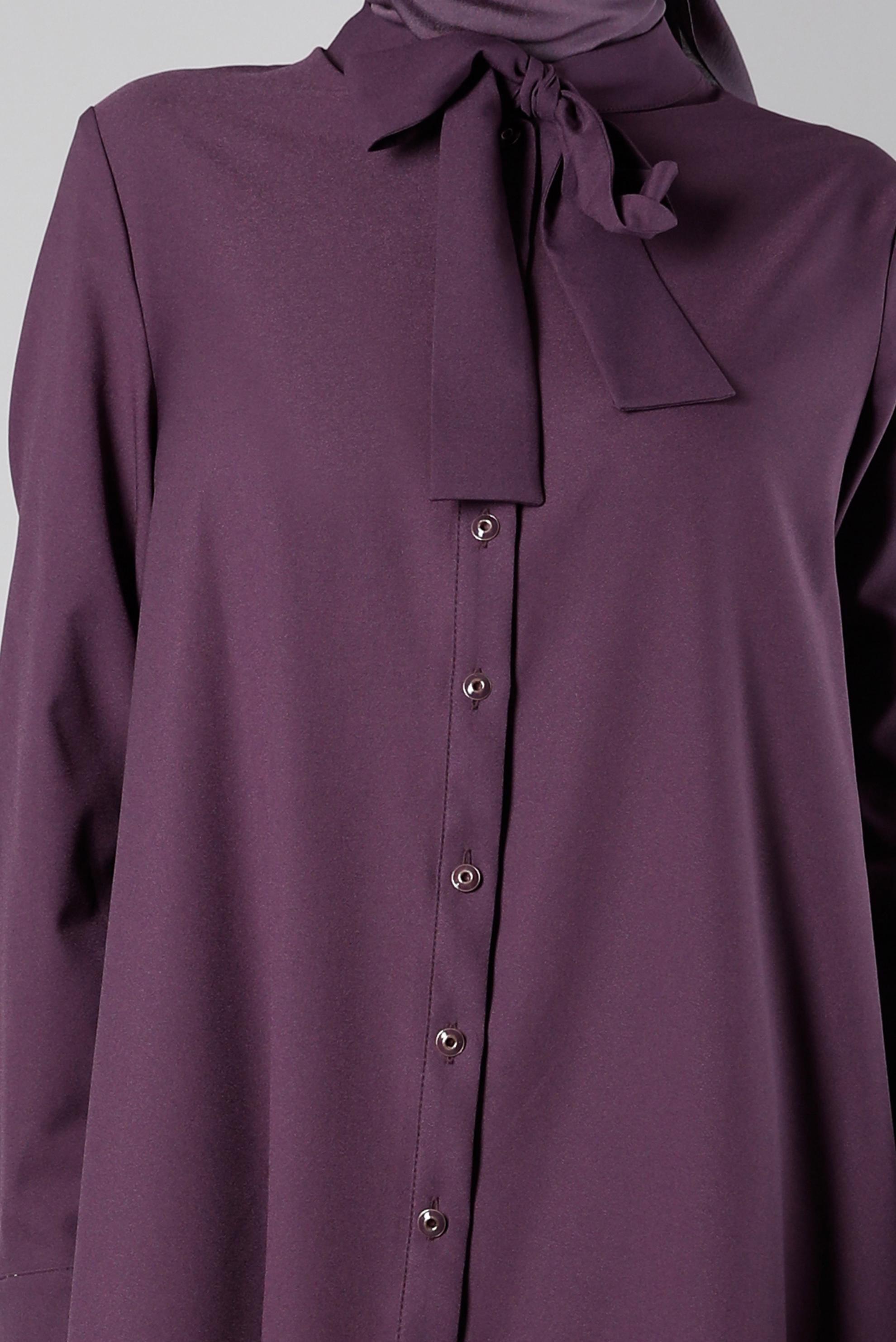 Tesettür giyim MOR YAKASI BAĞLAMA DETAYLI TUNİK 43419