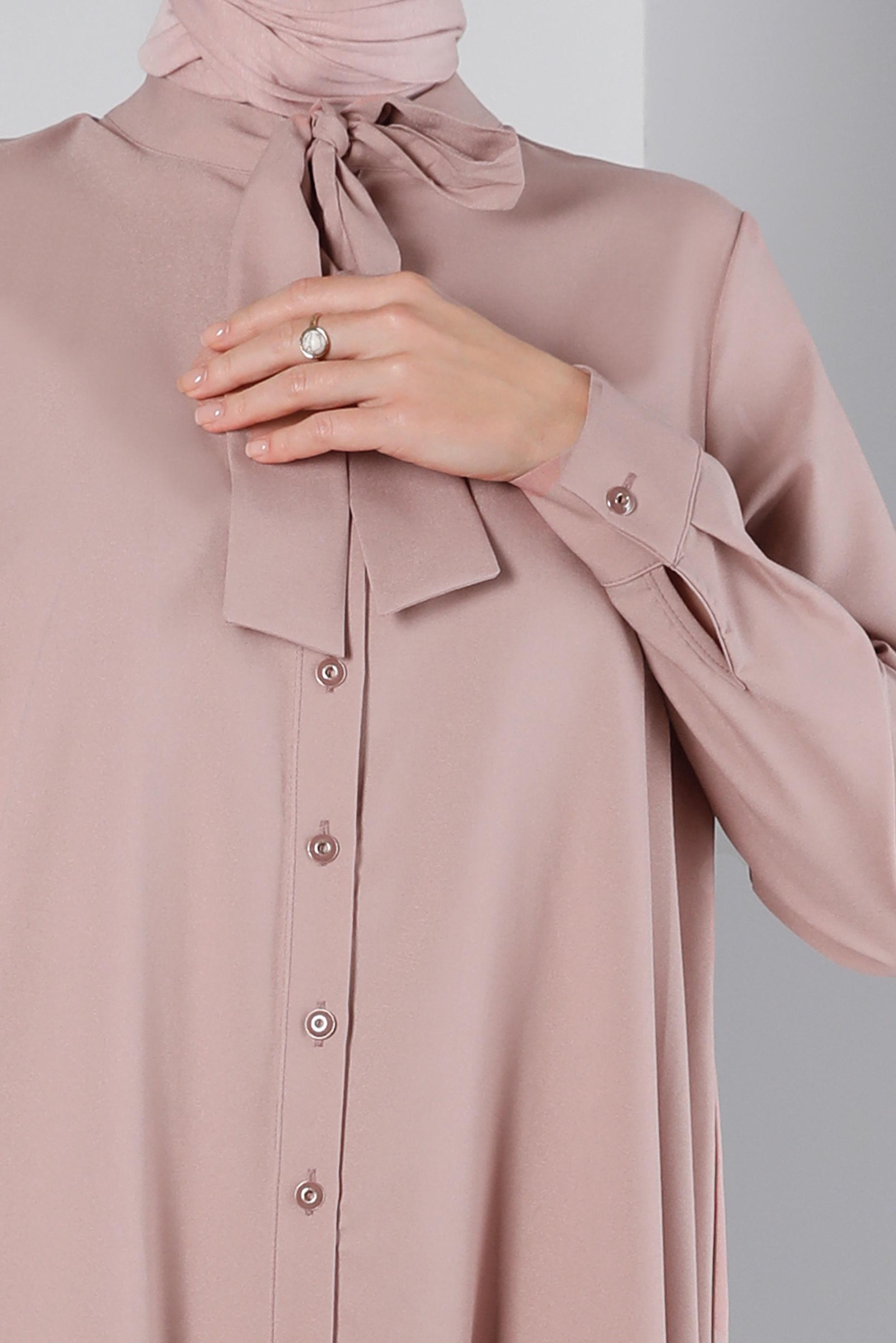 Tesettür giyim PUDRA YAKASI BAĞLAMA DETAYLI TUNİK 43419