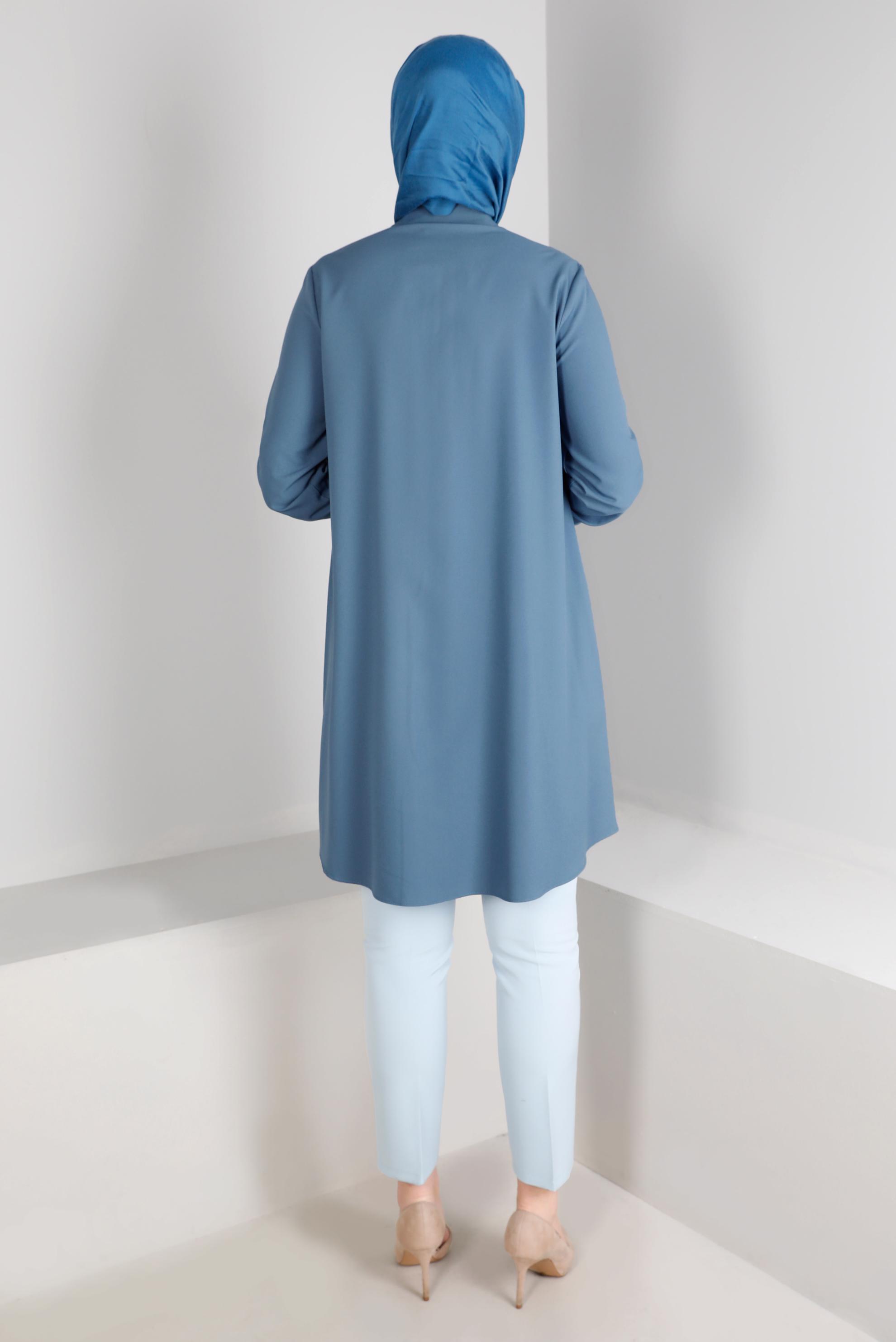 Tesettür giyim MAVİ YAKASI BAĞLAMA DETAYLI TUNİK 43419