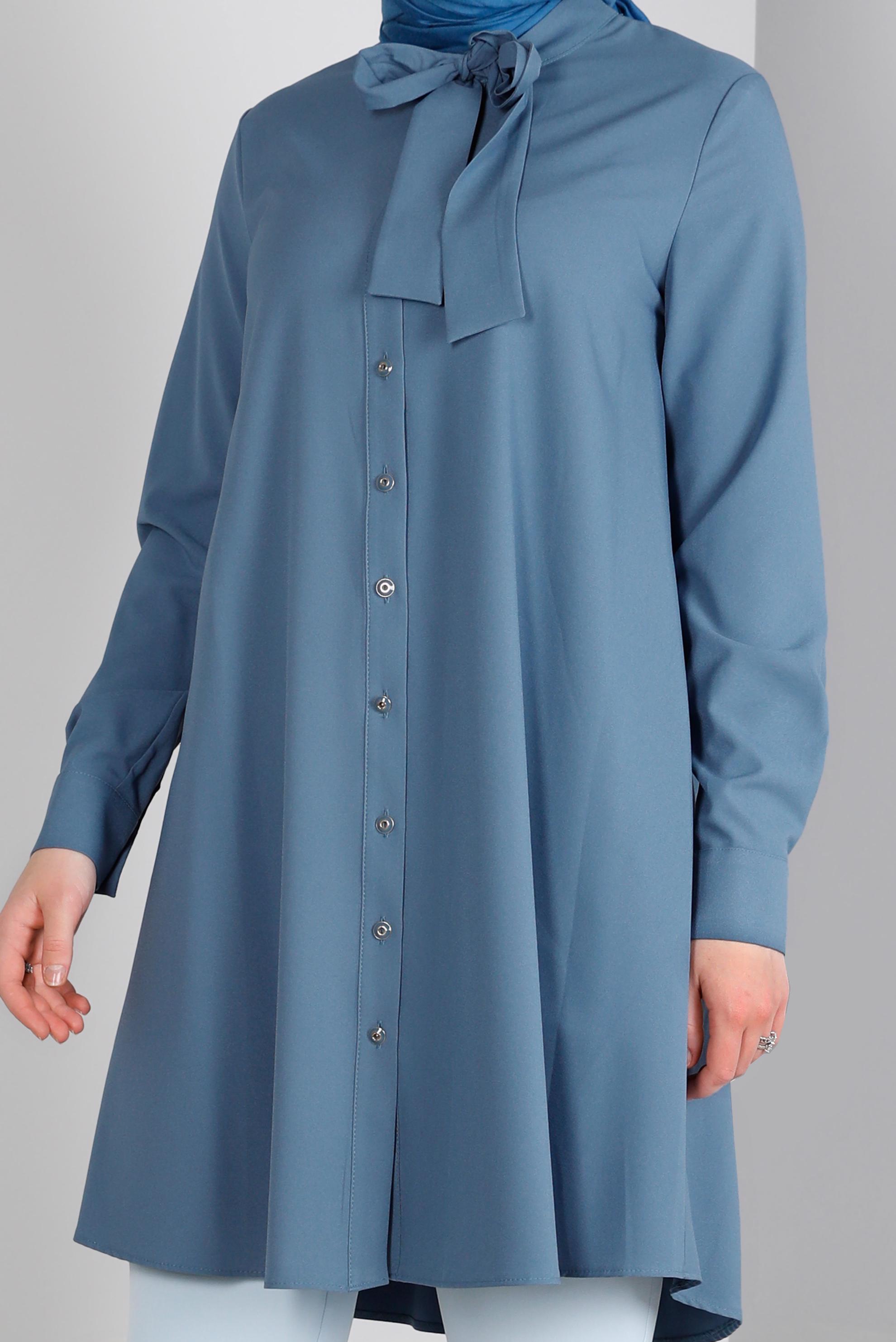 Tesettür giyim MAVİ YAKASI BAĞLAMA DETAYLI TUNİK 43419