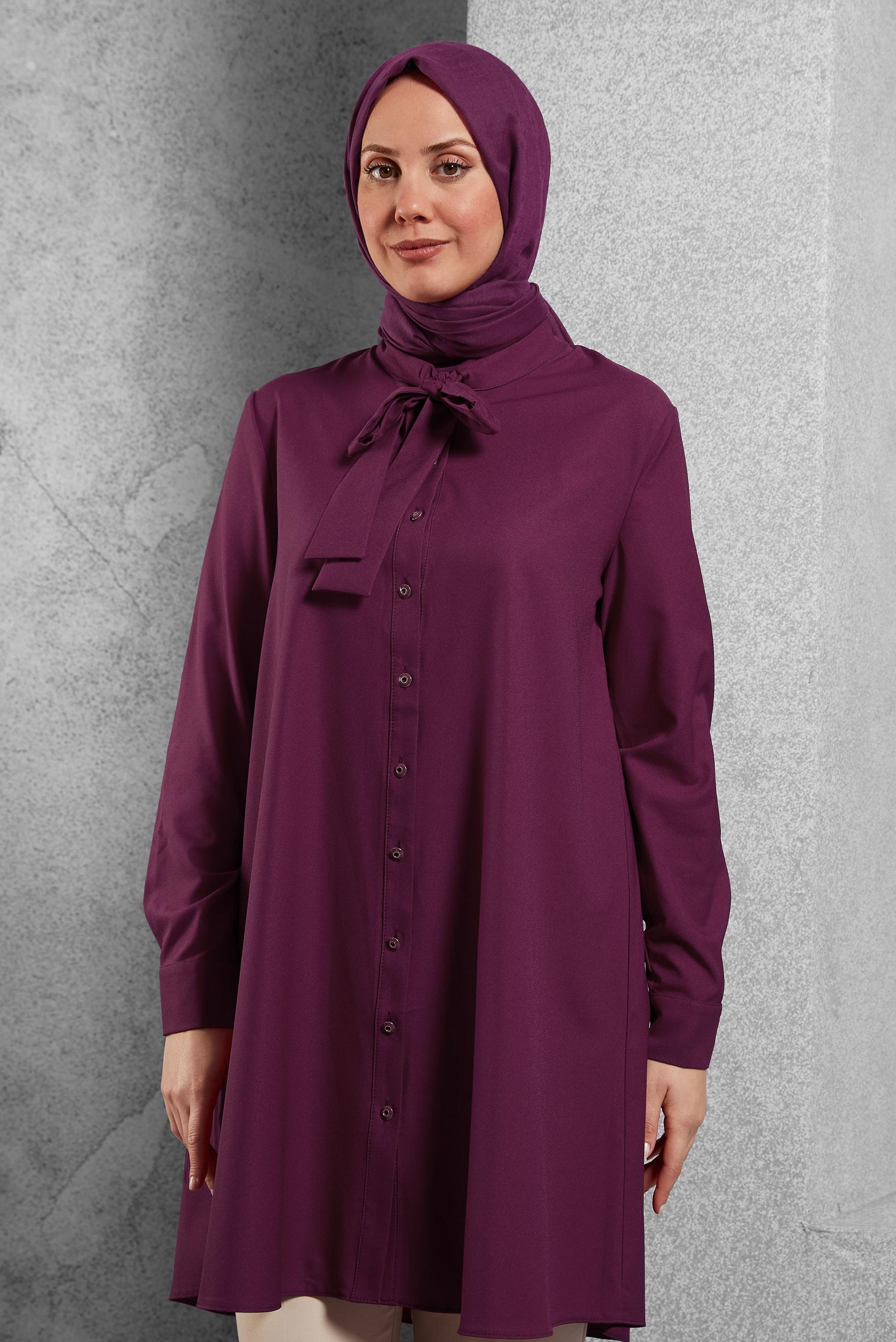 Tesettür giyim MÜRDÜM YAKASI BAĞLAMA DETAYLI TUNİK 43419