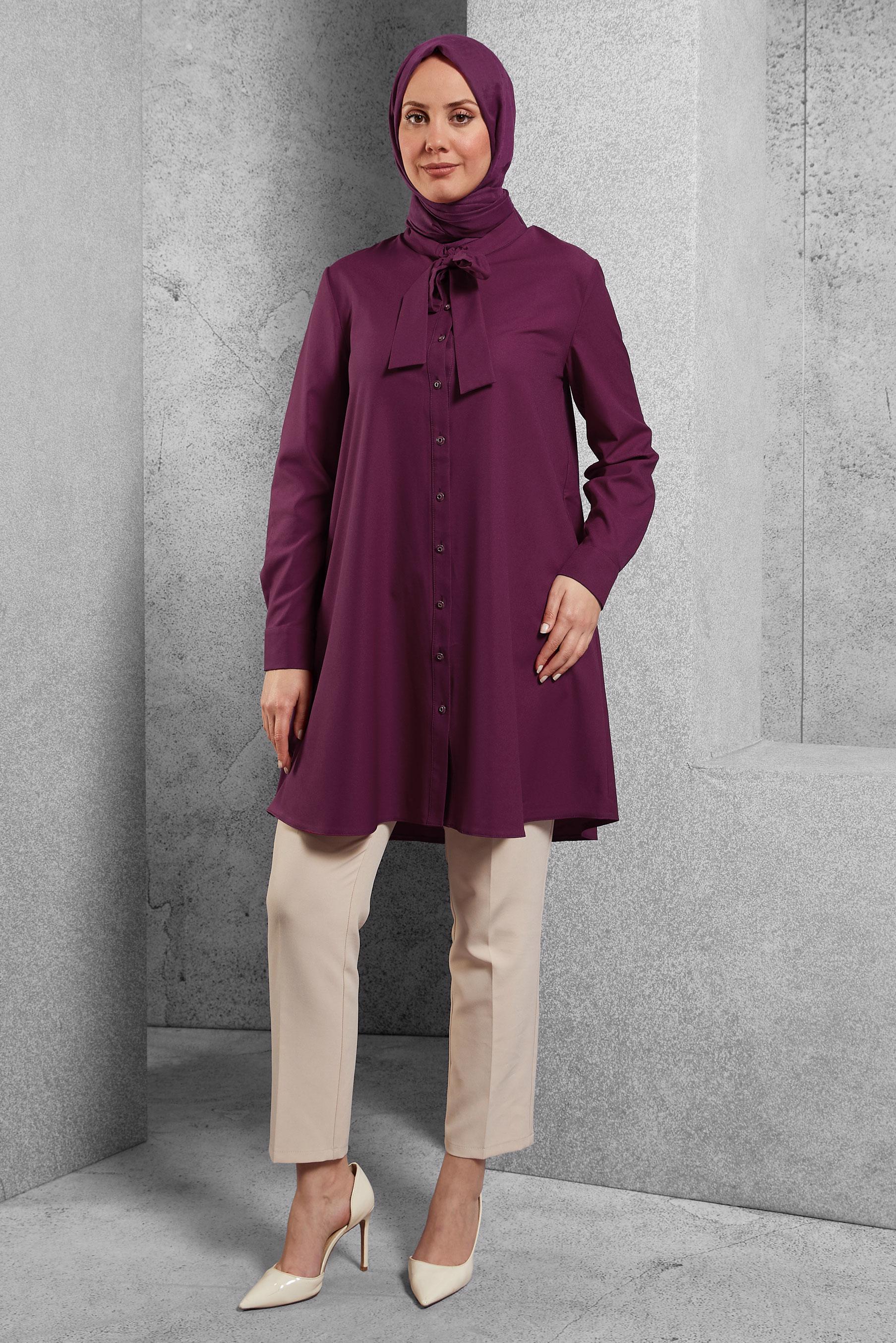 Tesettür giyim MÜRDÜM YAKASI BAĞLAMA DETAYLI TUNİK 43419