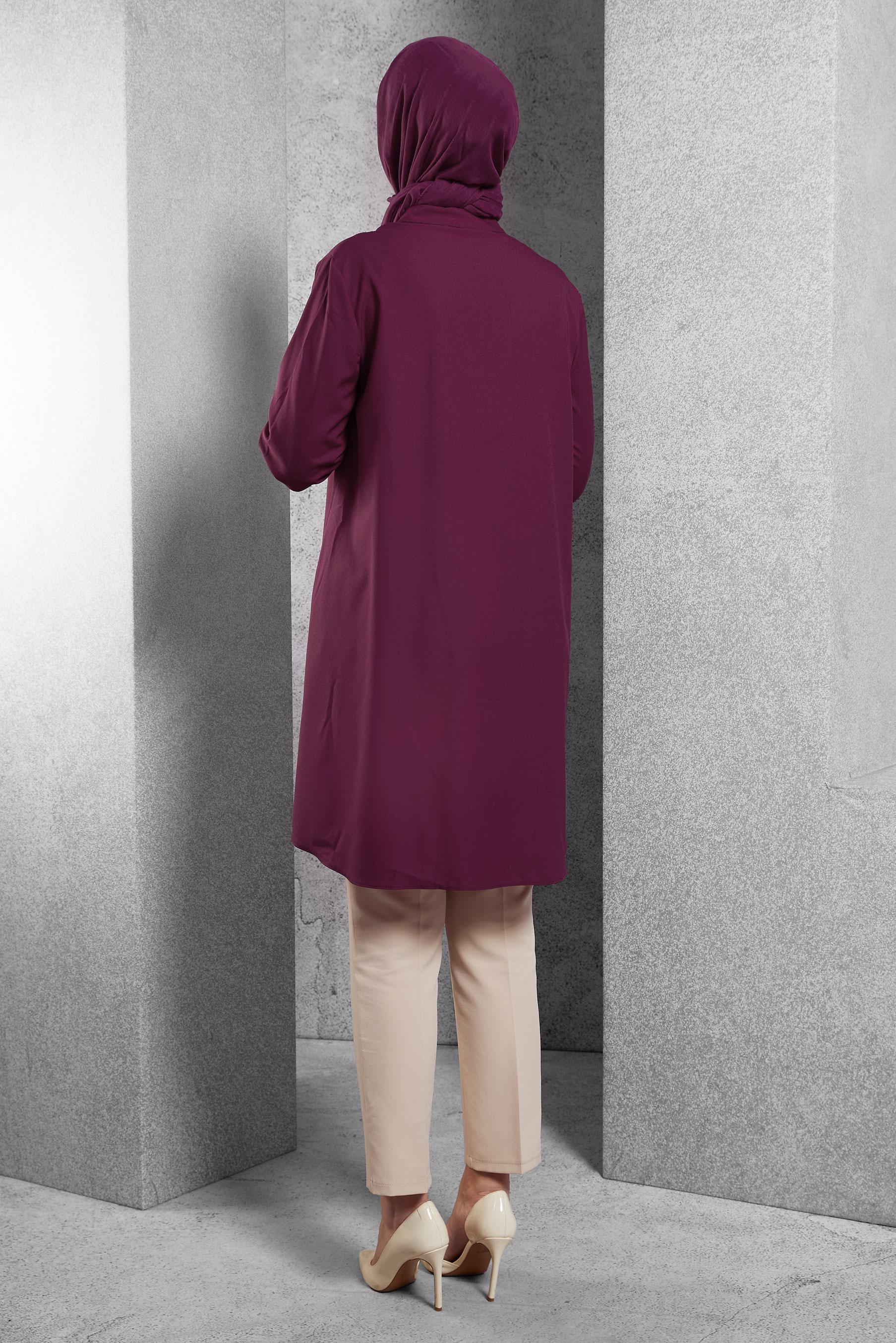 Tesettür giyim MÜRDÜM YAKASI BAĞLAMA DETAYLI TUNİK 43419