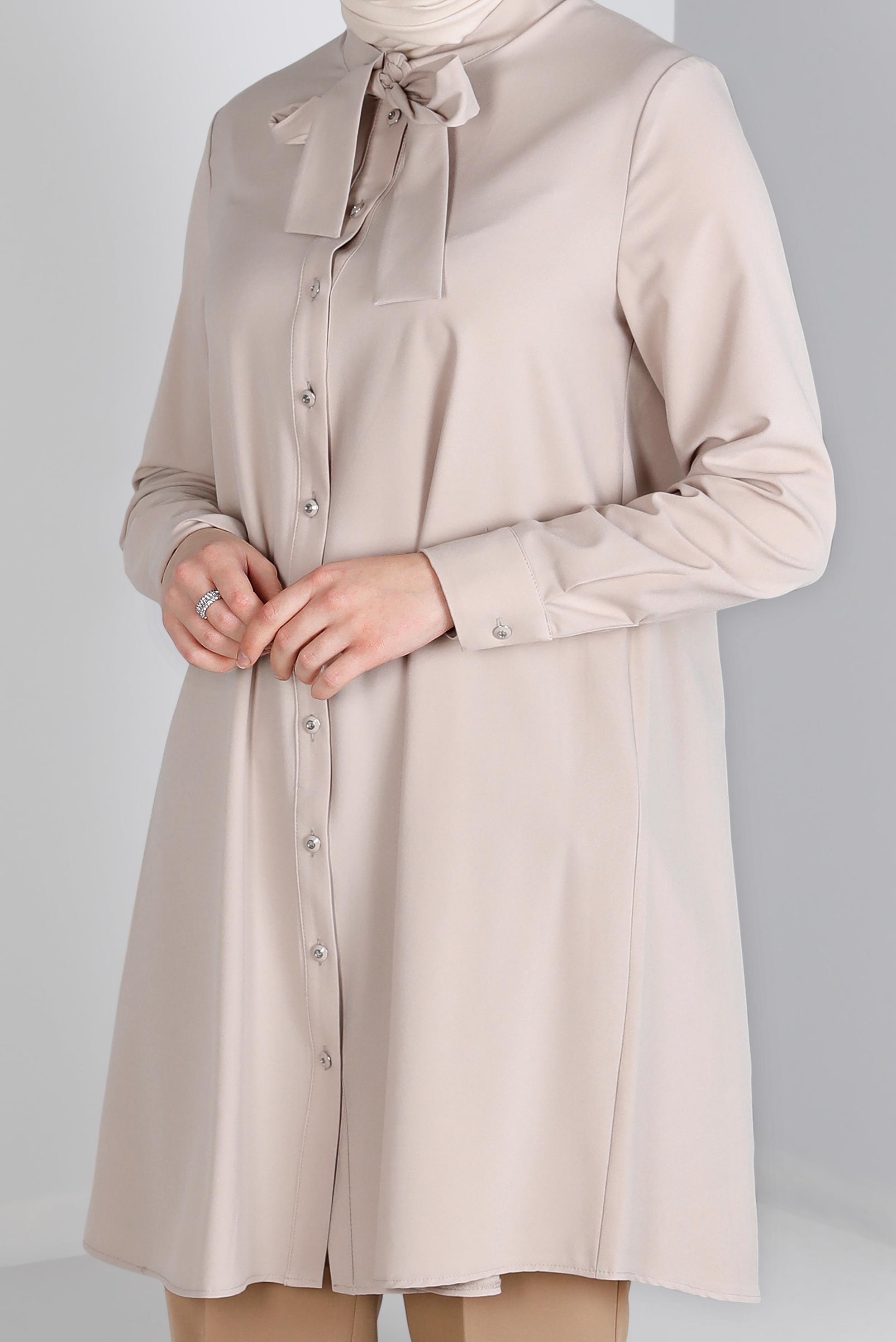 Tesettür giyim EKRU YAKASI BAĞLAMA DETAYLI TUNİK 43419