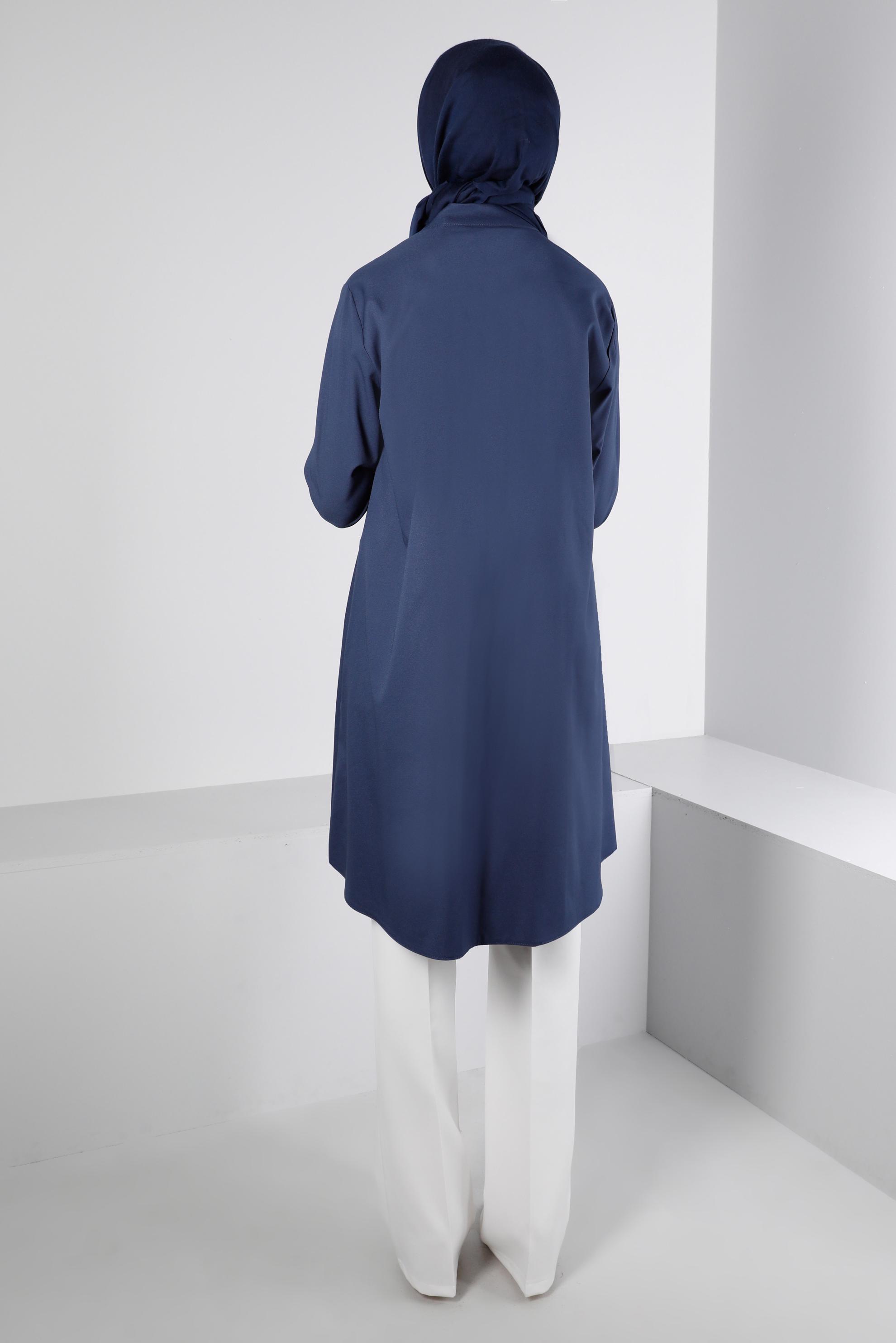 Tesettür giyim MAVİ YAKASI BAĞLAMA DETAYLI TUNİK 43419