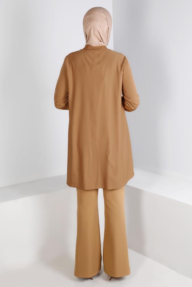 Tesettür giyim KAHVE YAKASI BAĞLAMA DETAYLI TUNİK 43419 - ALVİNA