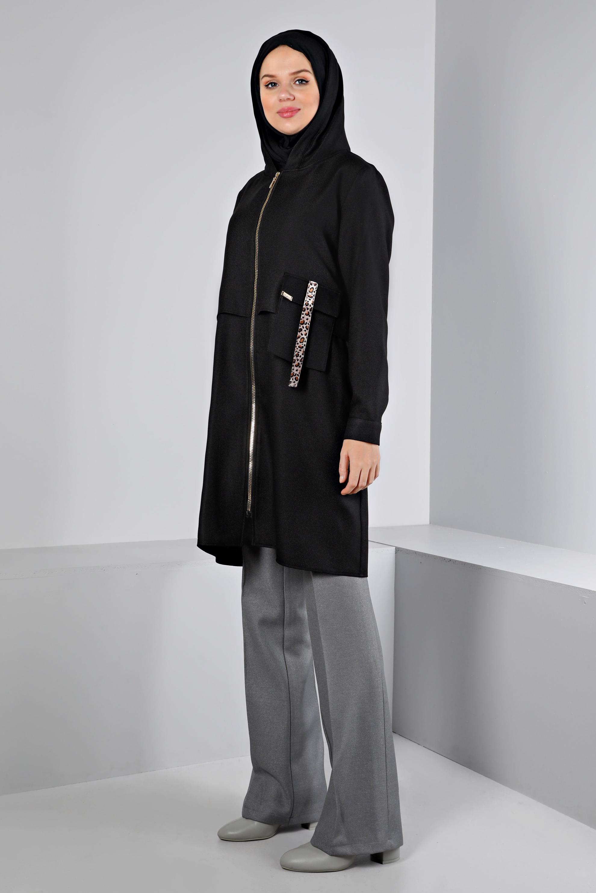 Tesettür giyim SİYAH CEP DETAYLI FERMUARLI TUNİK 43420 