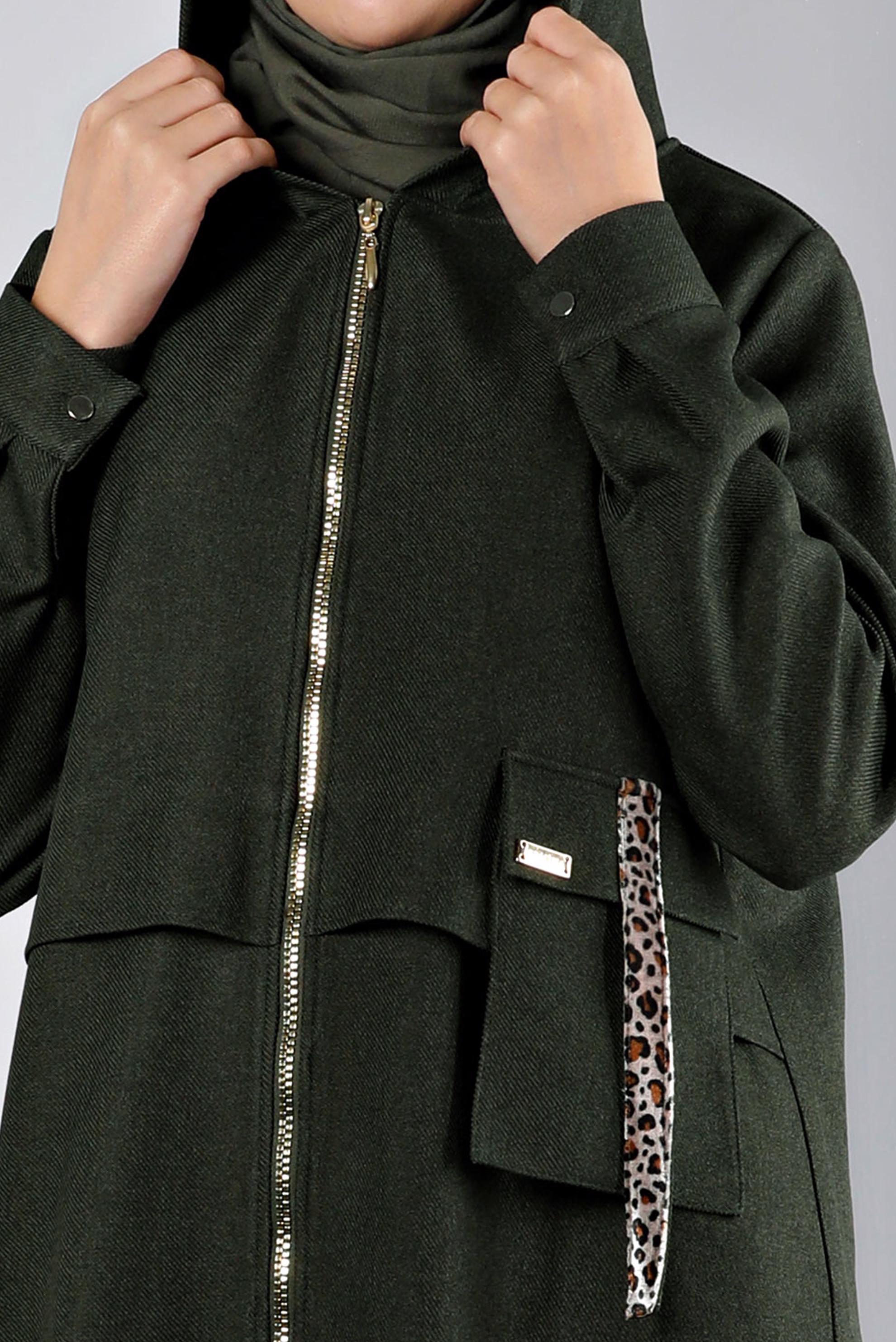 Tesettür giyim HAKİ CEP DETAYLI FERMUARLI TUNİK 43420 