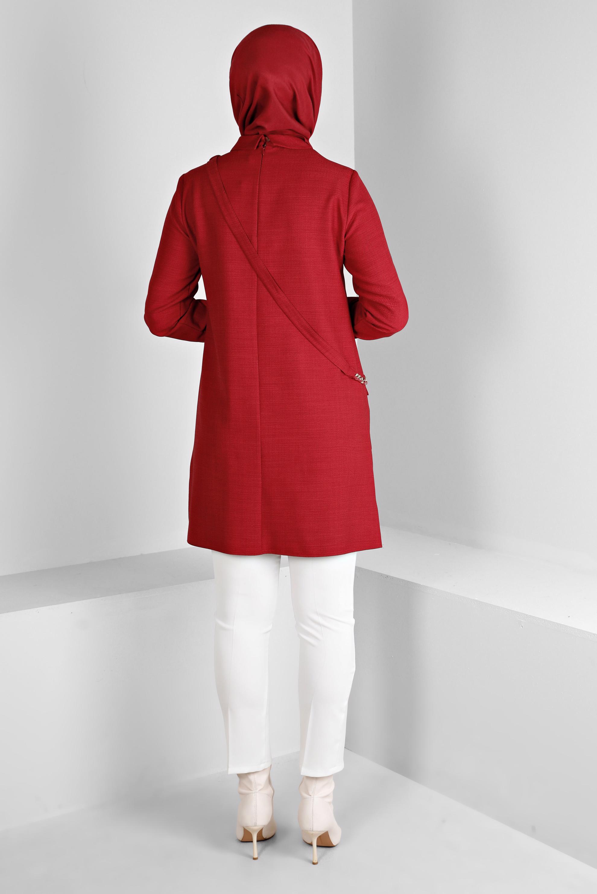 Tesettür giyim KIRMIZI CEP DETAYLI TUNİK 43422