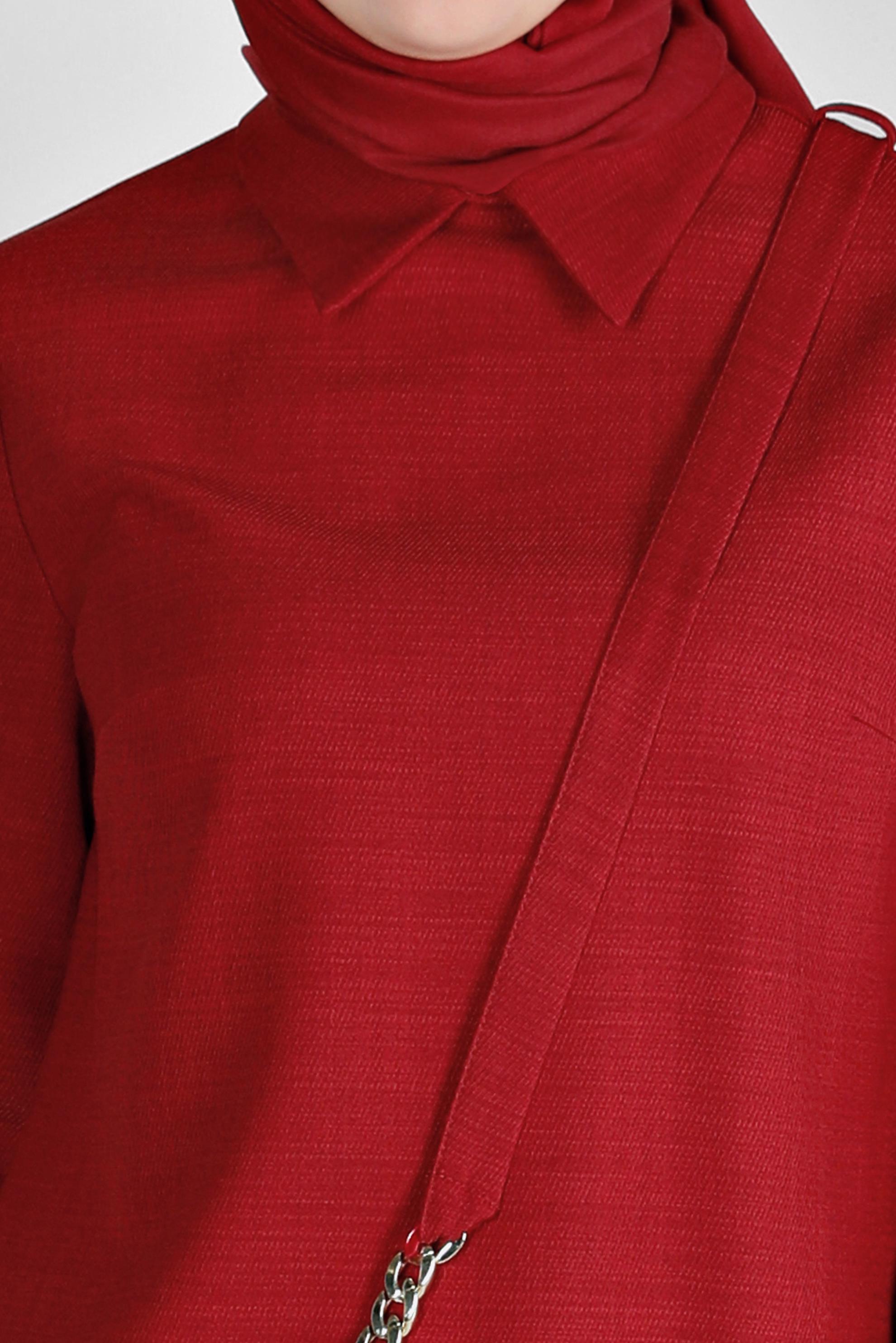 Tesettür giyim KIRMIZI CEP DETAYLI TUNİK 43422