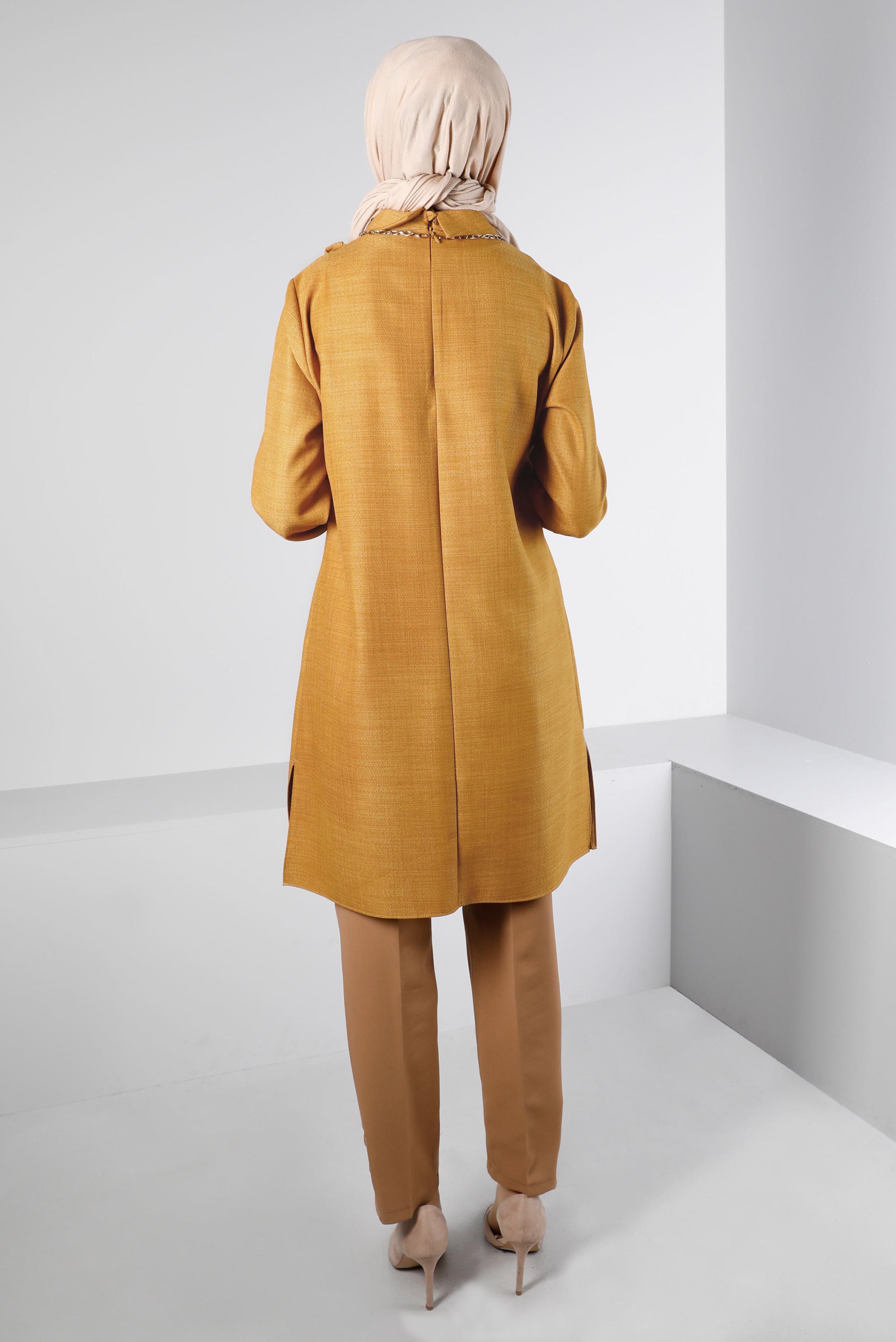 Tesettür giyim SARI CEP DETAYLI TUNİK 43422