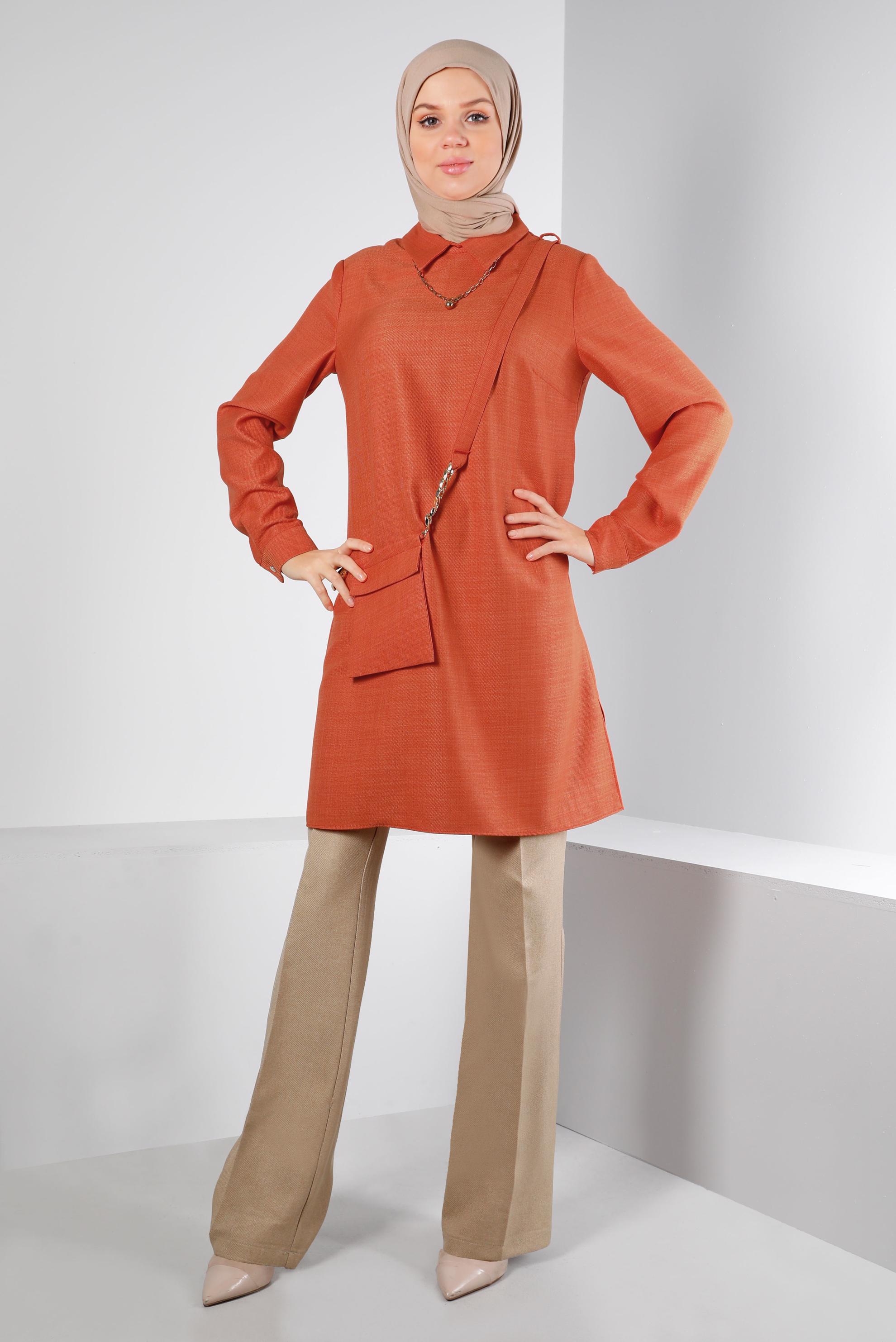 Tesettür giyim TURUNCU CEP DETAYLI TUNİK 43422