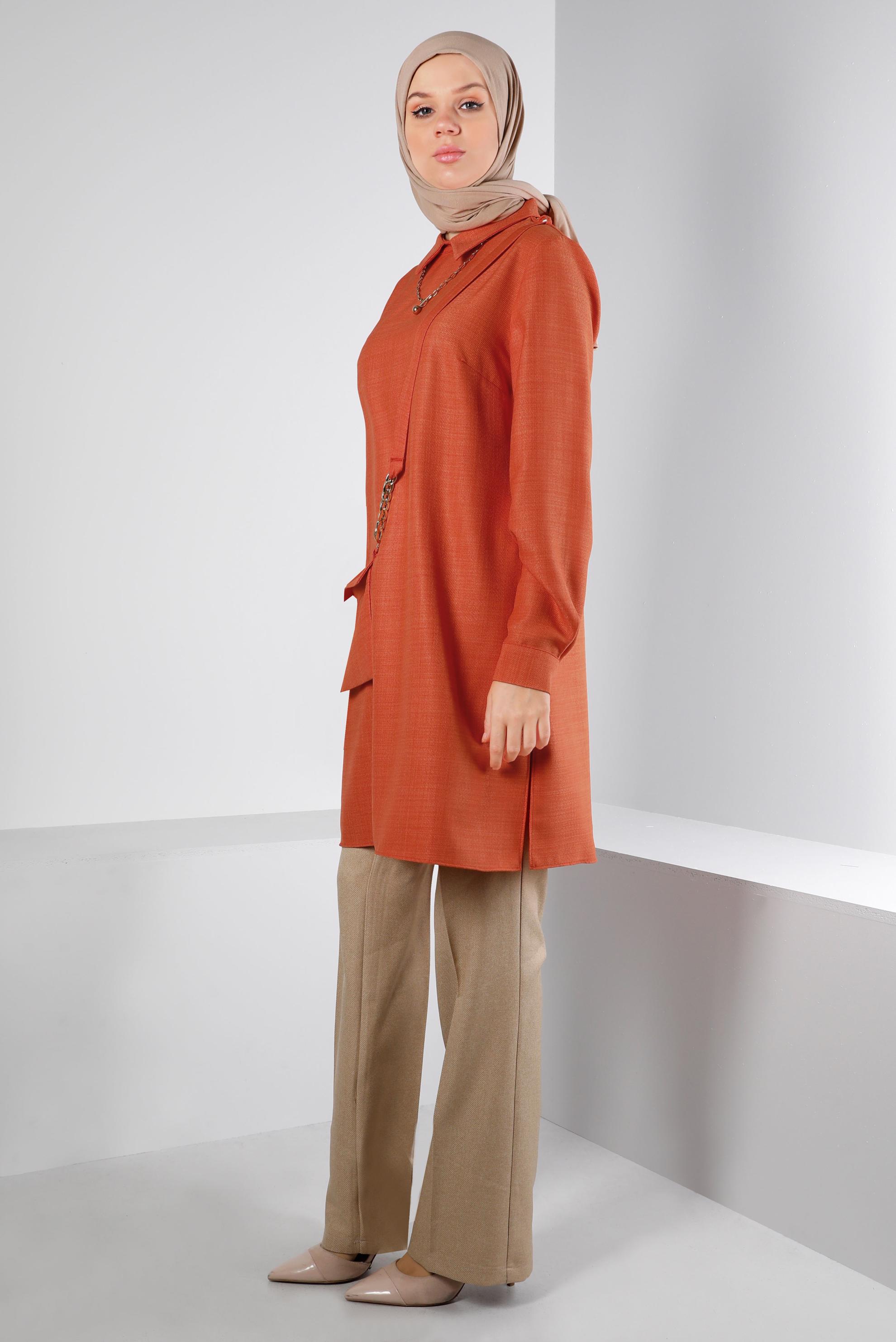 Tesettür giyim TURUNCU CEP DETAYLI TUNİK 43422